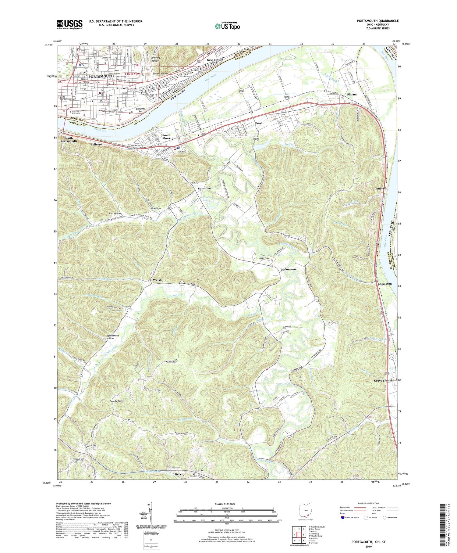 Portsmouth Ohio US Topo Map Image