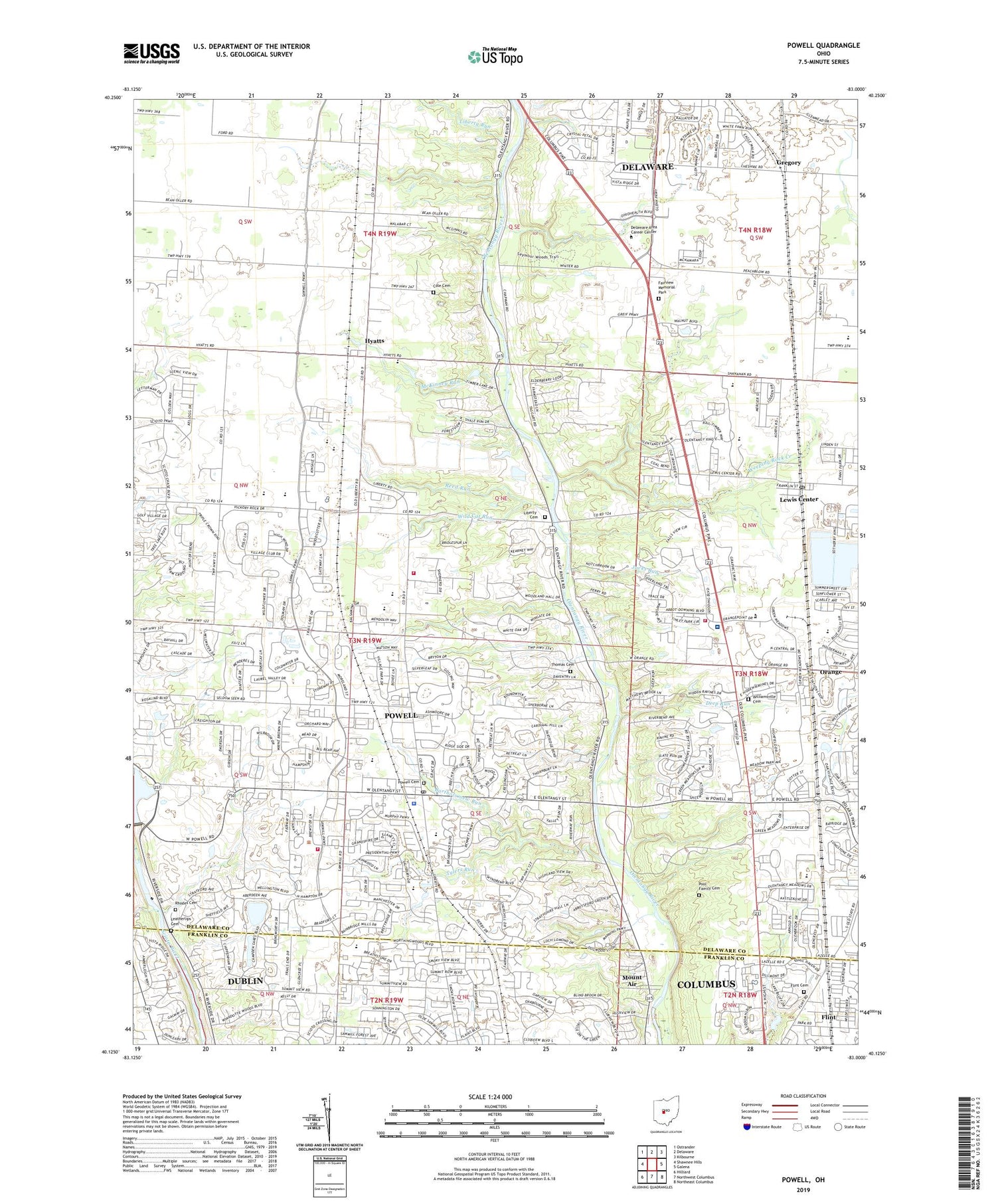 Powell Ohio US Topo Map Image