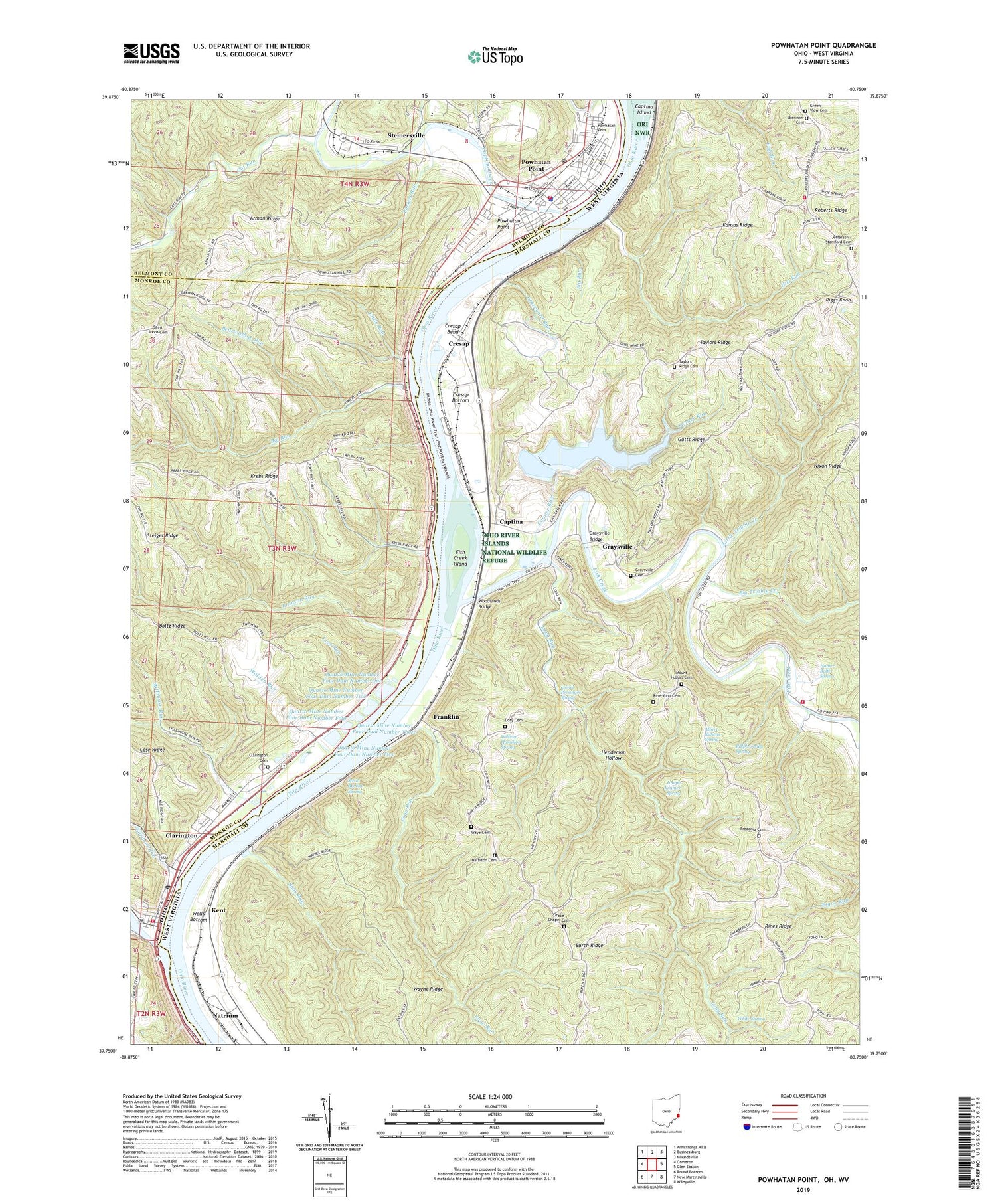Powhatan Point Ohio US Topo Map Image