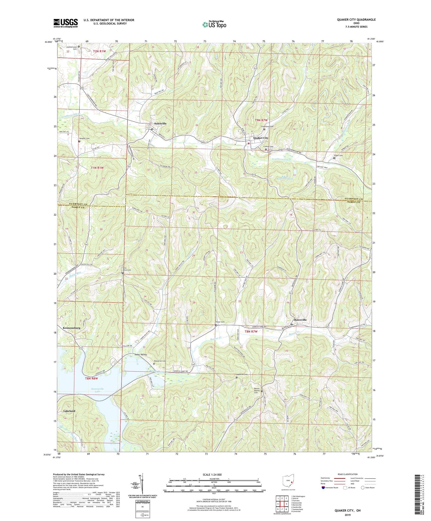 Quaker City Ohio US Topo Map Image