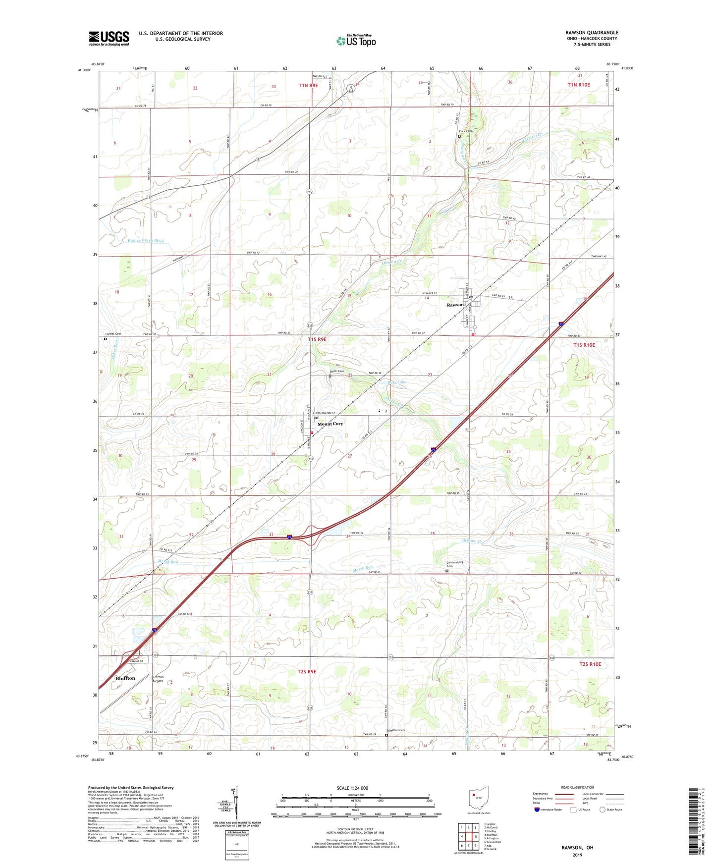 Rawson Ohio US Topo Map Image