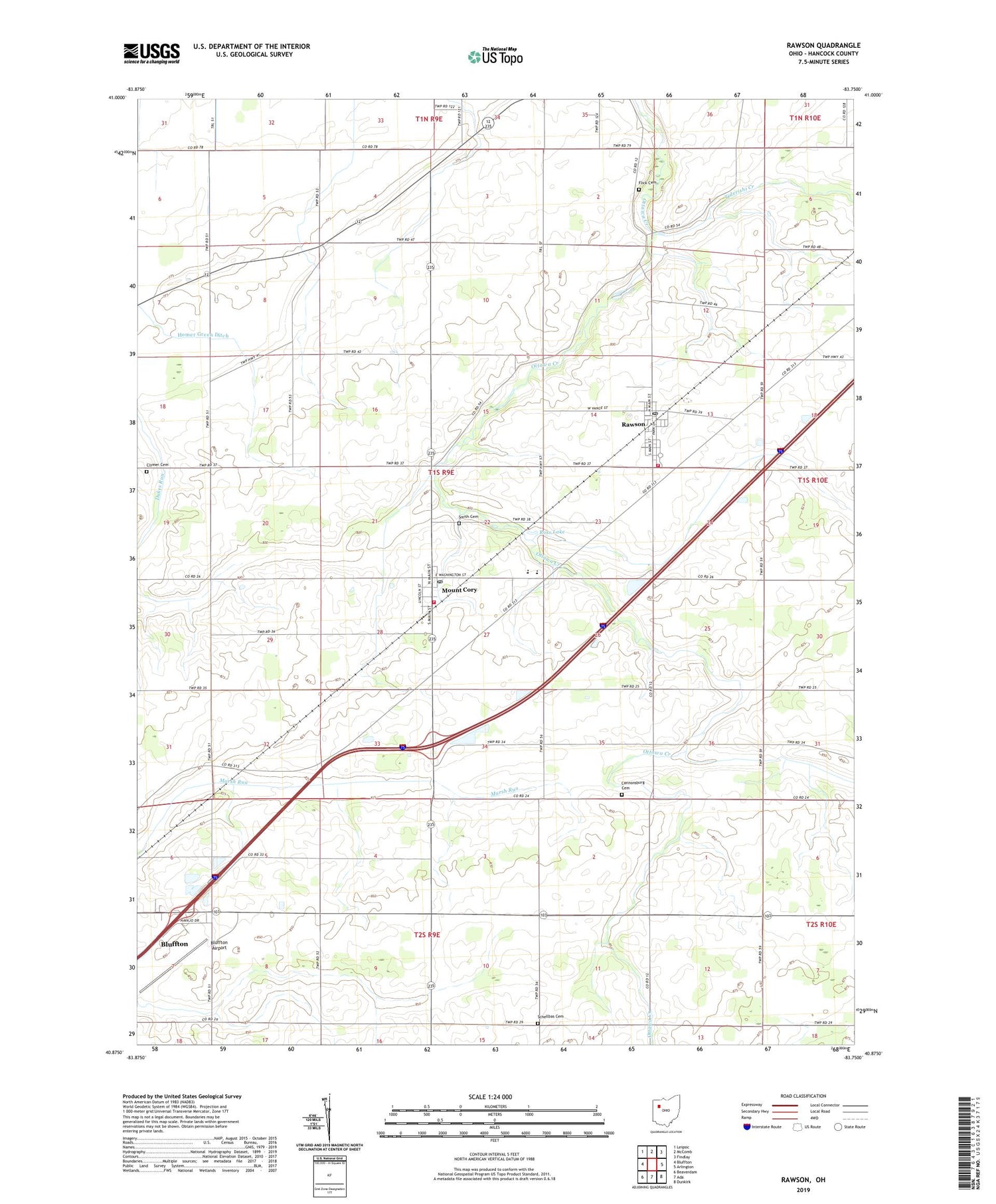 Rawson Ohio US Topo Map Image