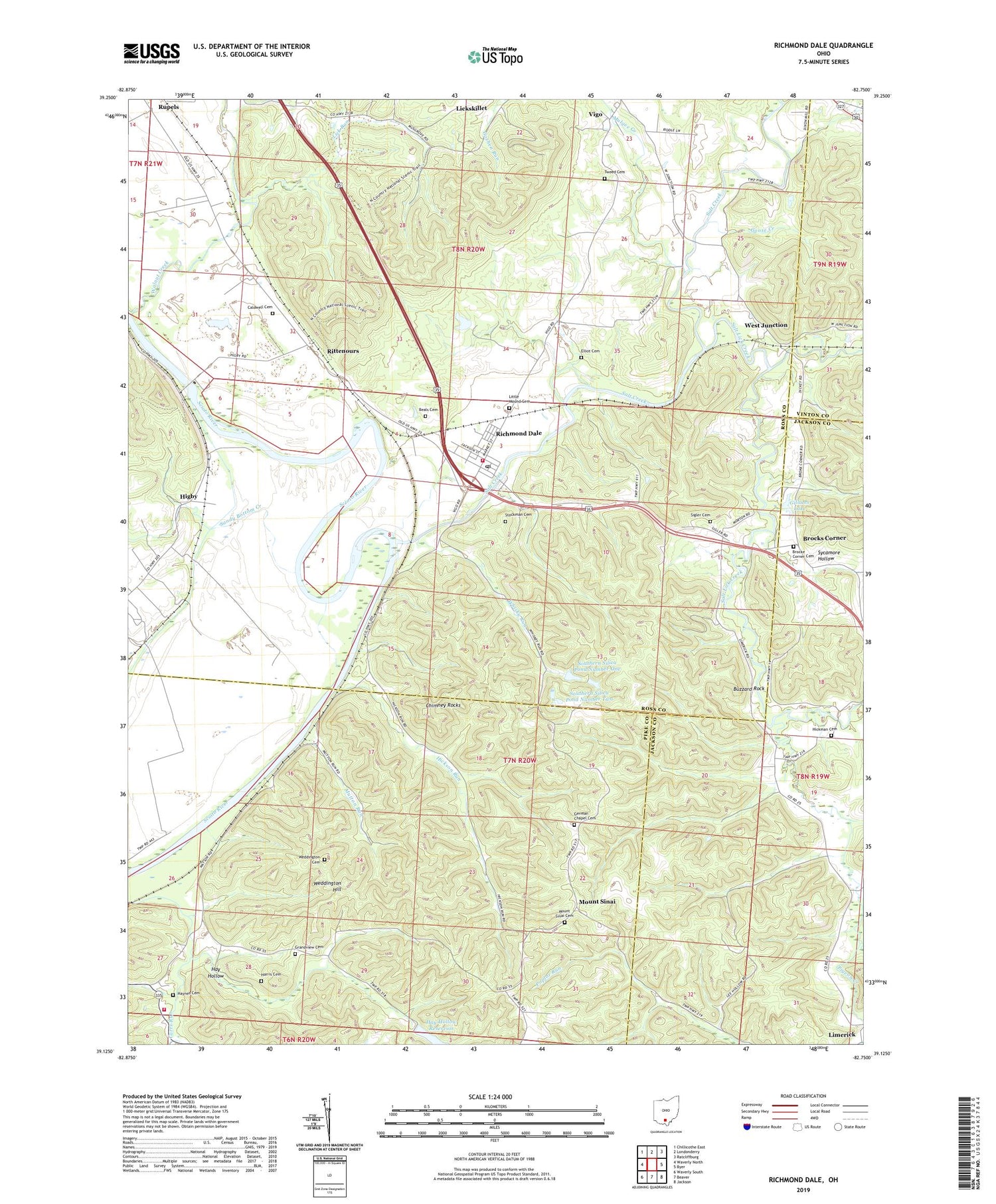 Richmond Dale Ohio US Topo Map Image