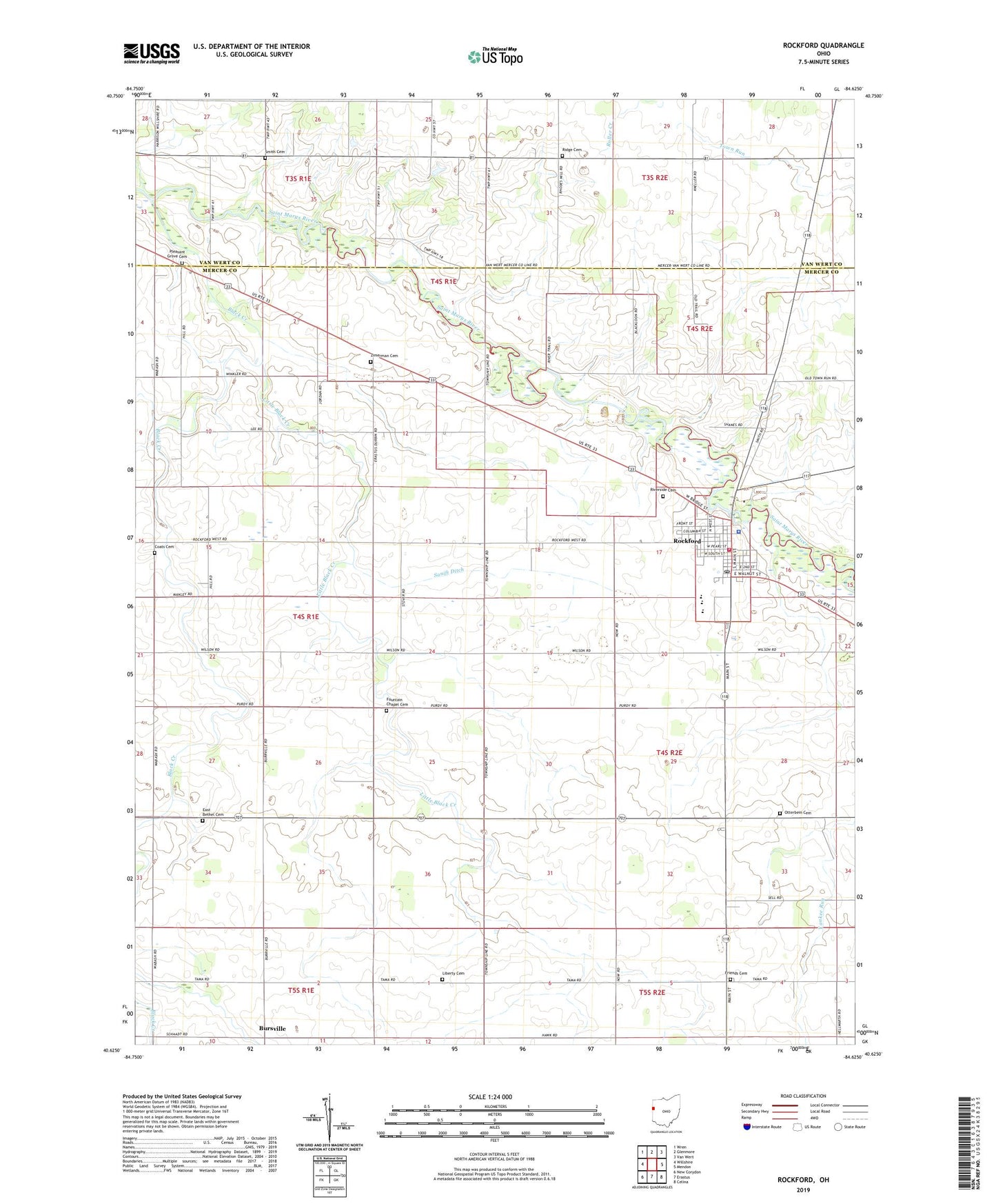 Rockford Ohio US Topo Map Image