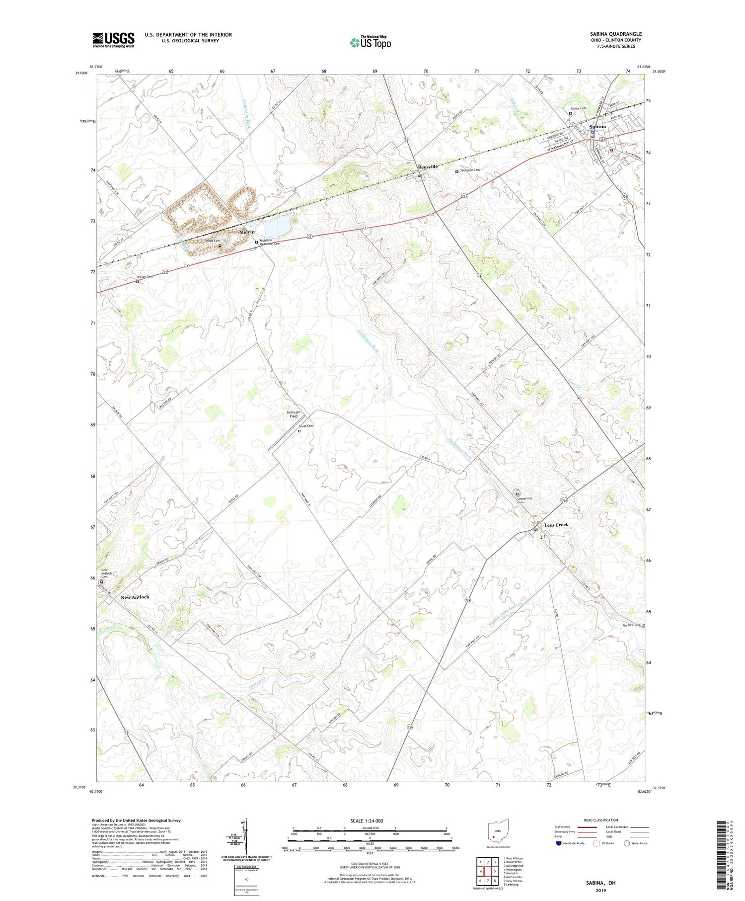 Sabina Ohio US Topo Map Image