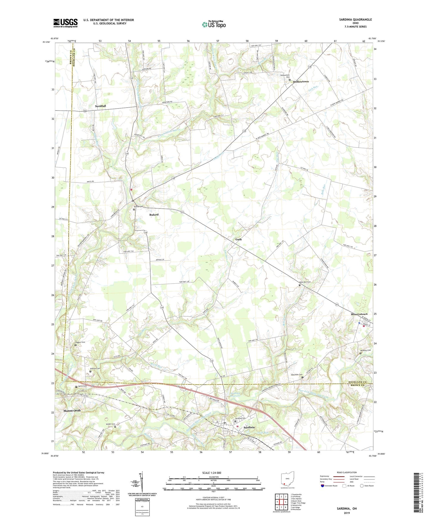Sardinia Ohio US Topo Map Image