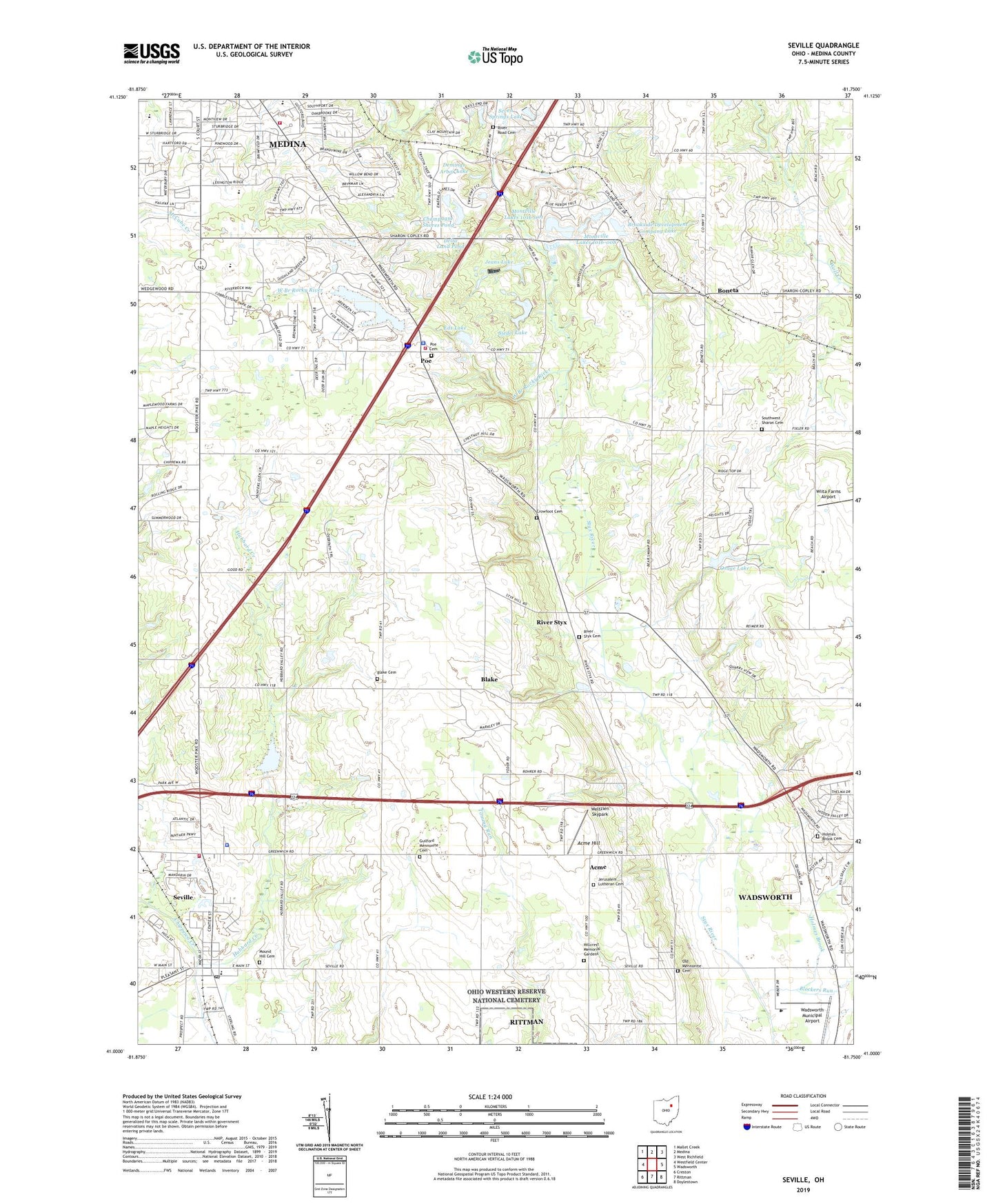 Seville Ohio US Topo Map Image