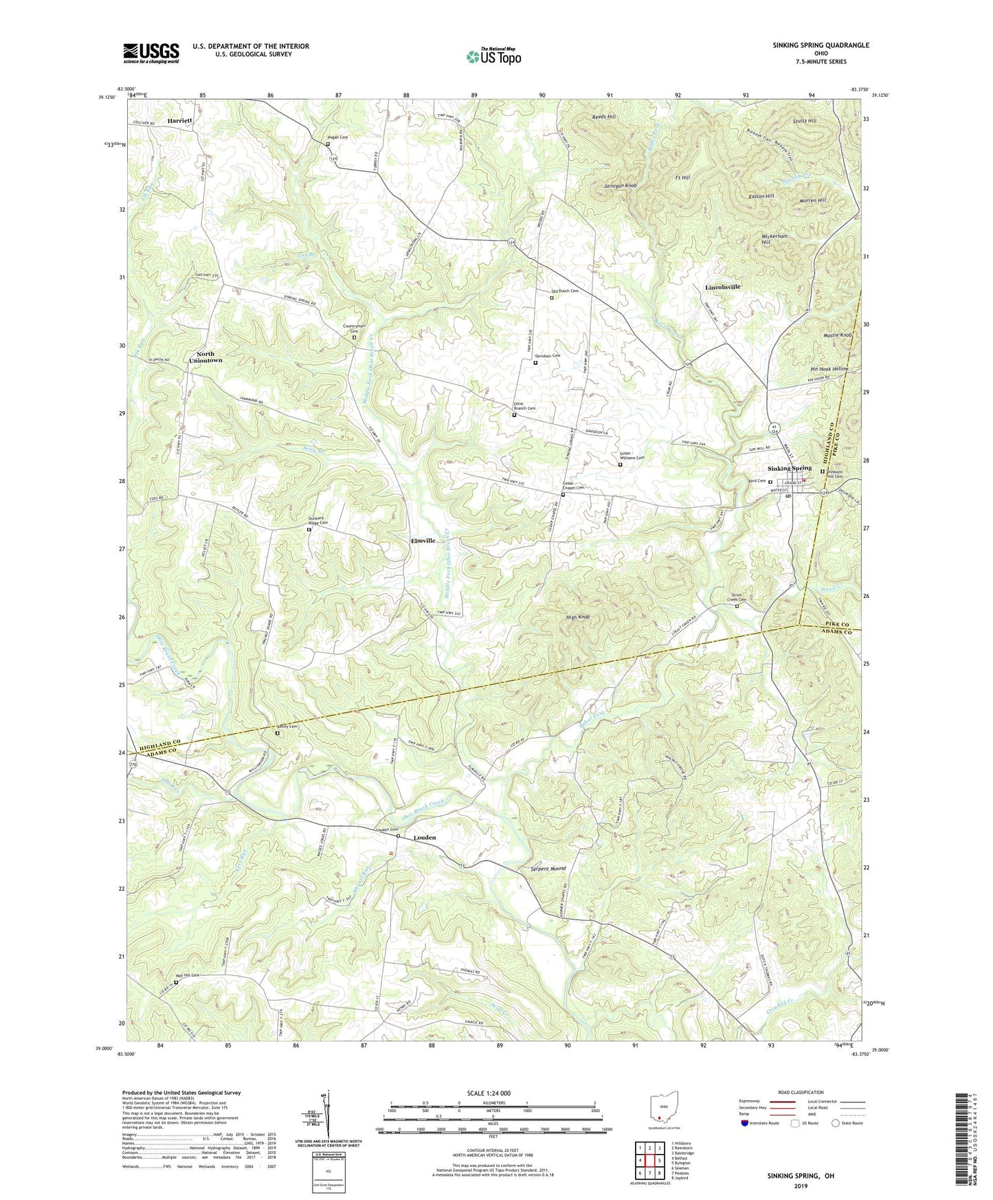 Sinking Spring Ohio US Topo Map Image