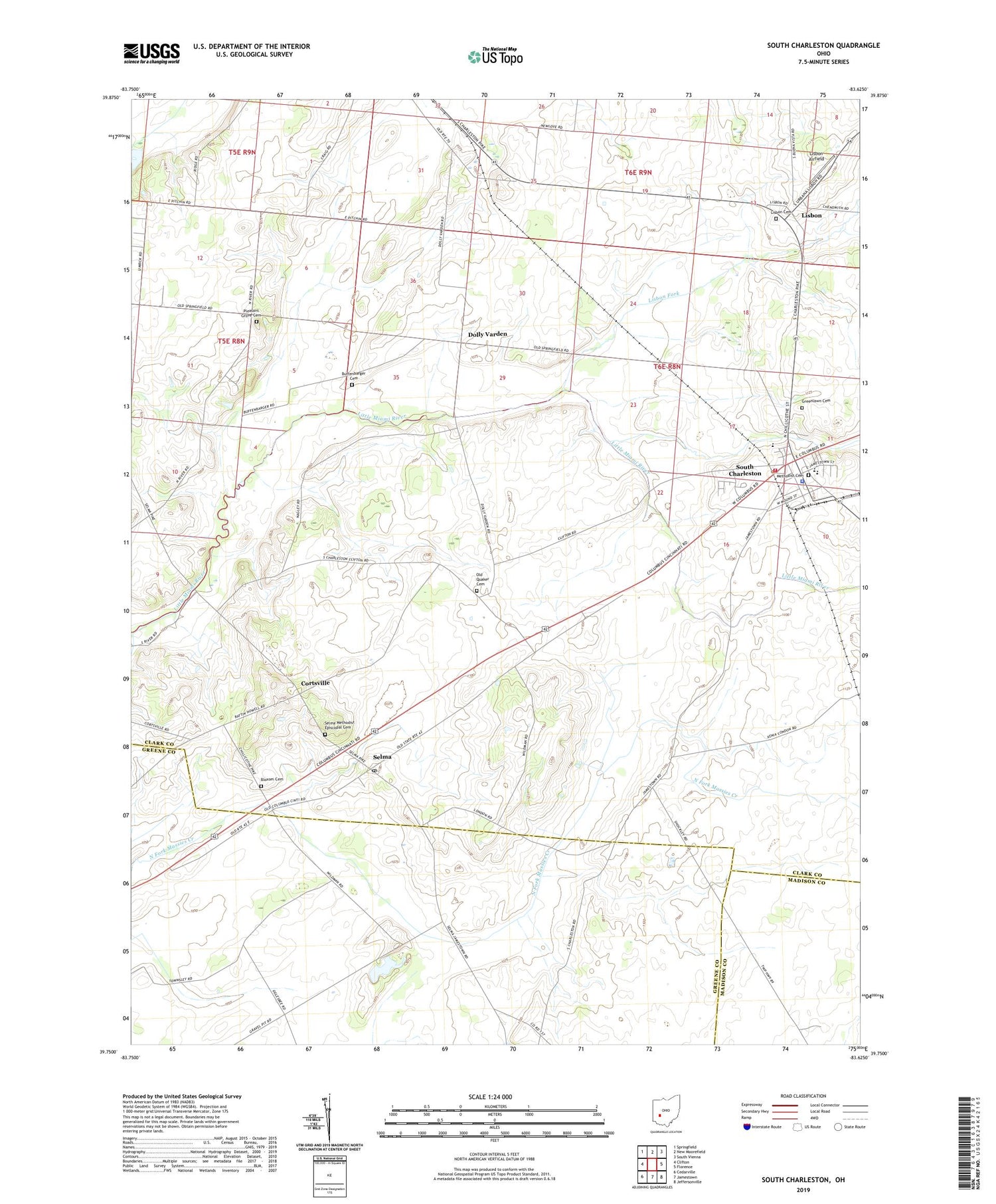 South Charleston Ohio US Topo Map Image