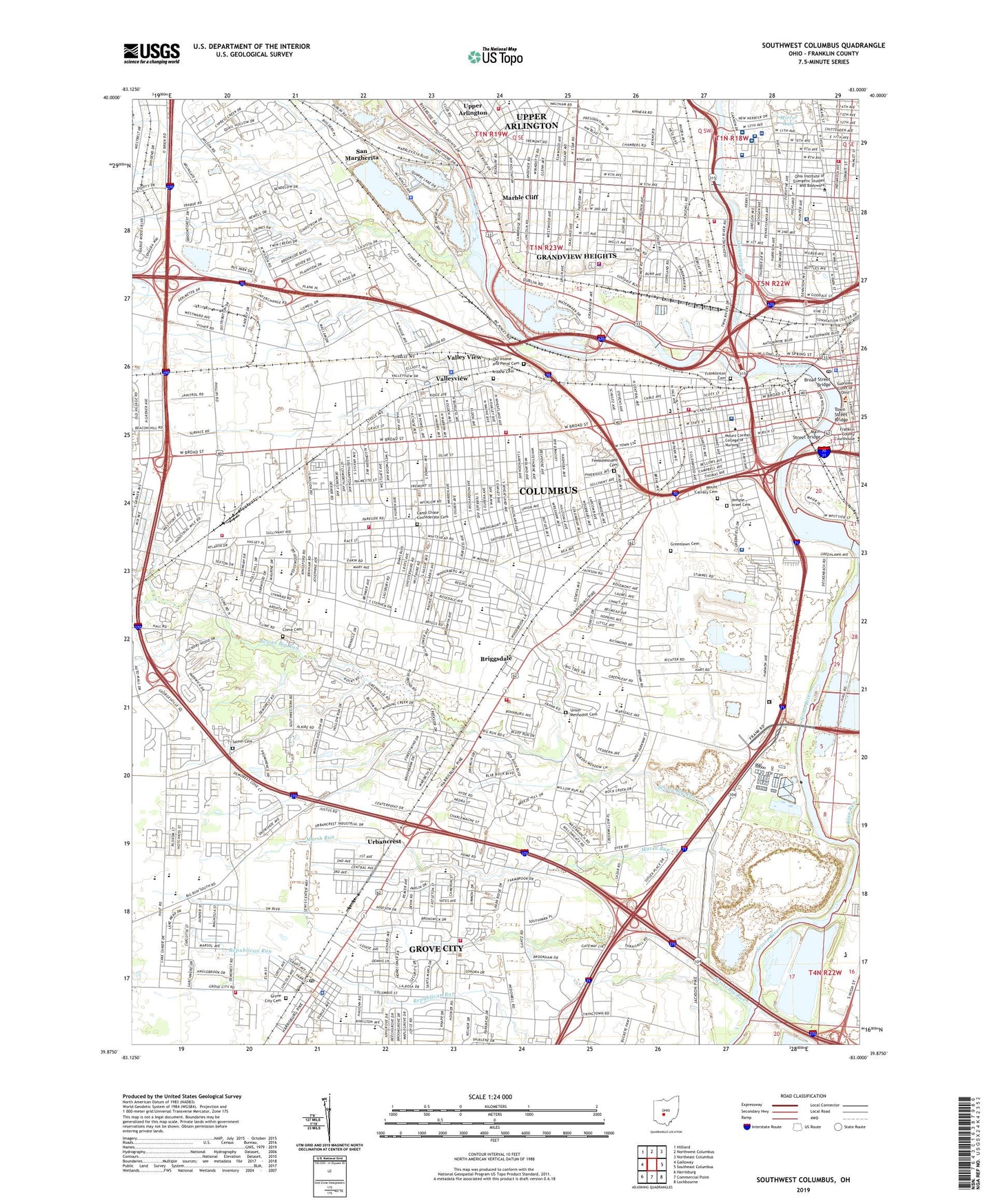 Southwest Columbus Ohio US Topo Map Image