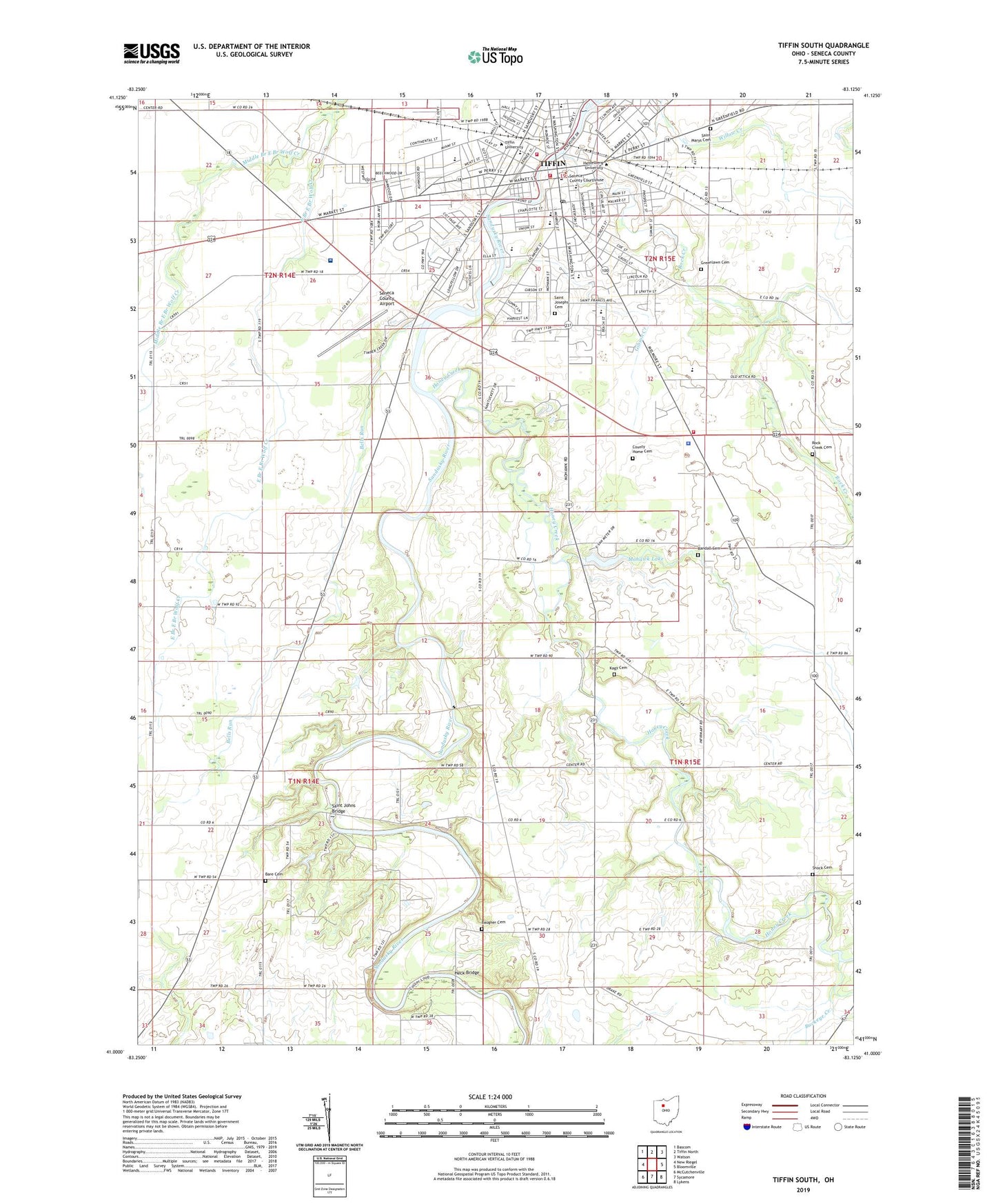 Tiffin South Ohio US Topo Map Image