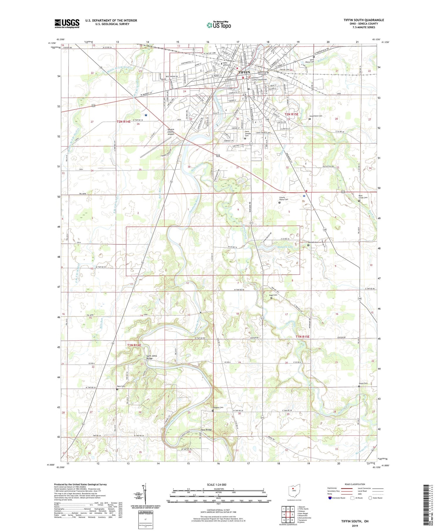 Tiffin South Ohio US Topo Map Image