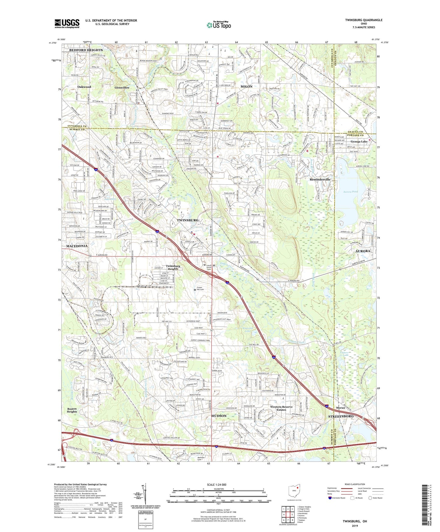 Twinsburg Ohio US Topo Map Image