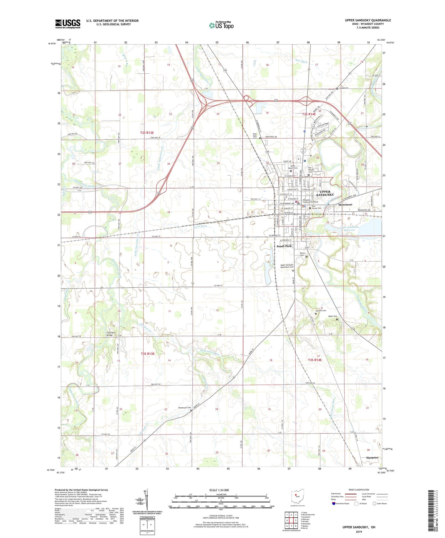 Upper Sandusky Ohio US Topo Map Image