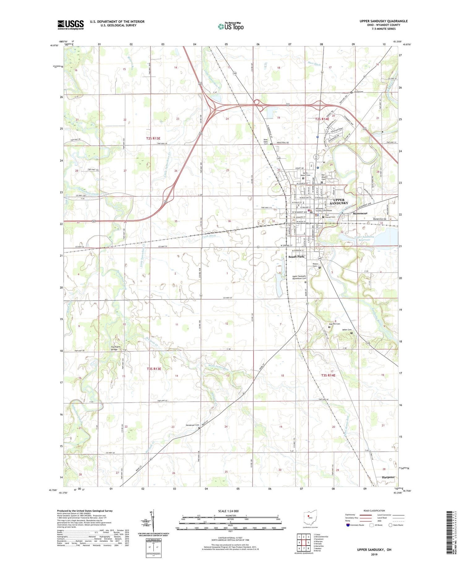 Upper Sandusky Ohio US Topo Map Image