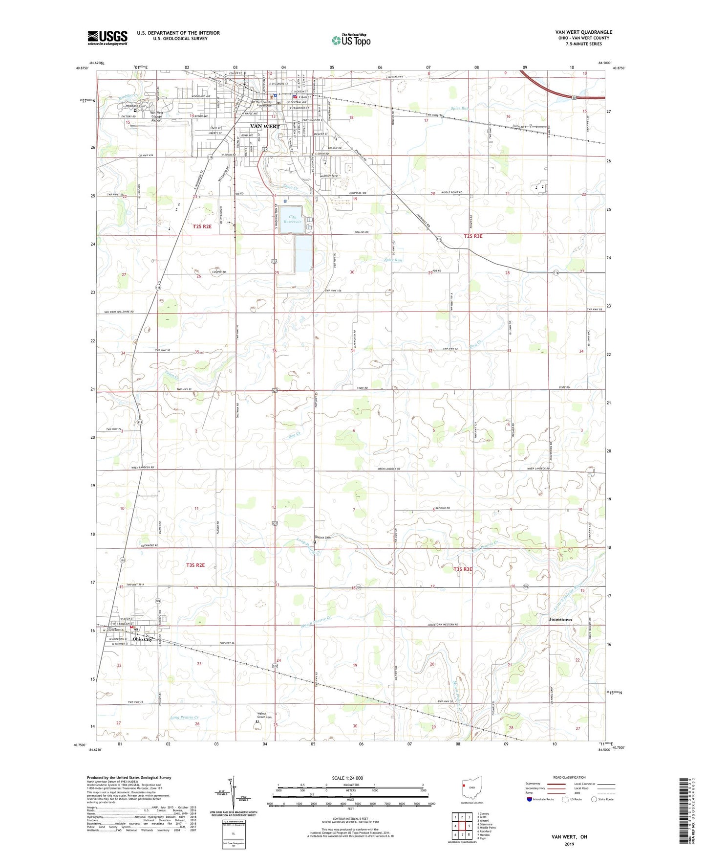 Van Wert Ohio US Topo Map Image