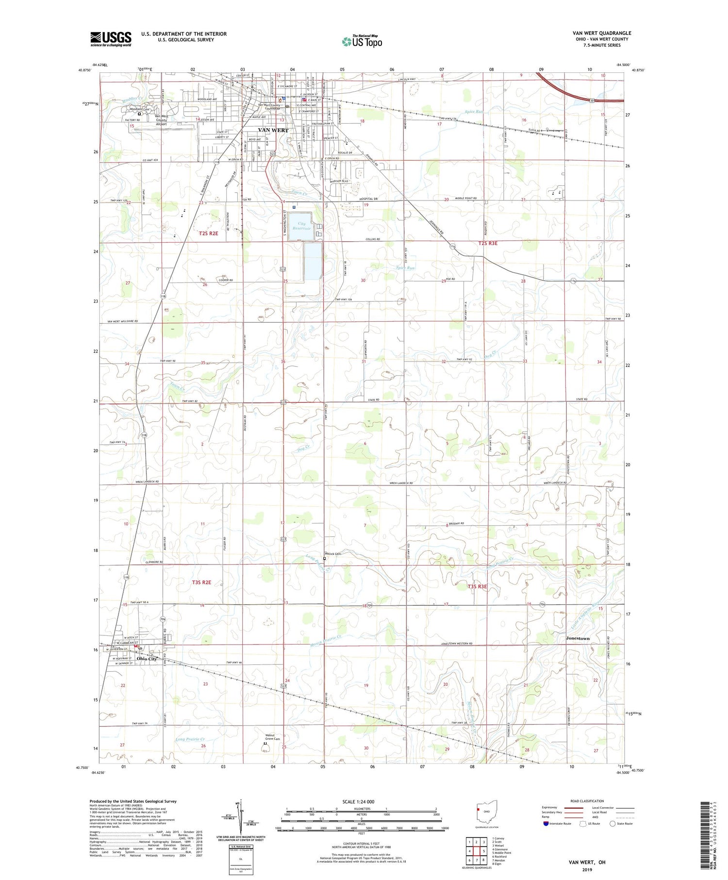 Van Wert Ohio US Topo Map Image