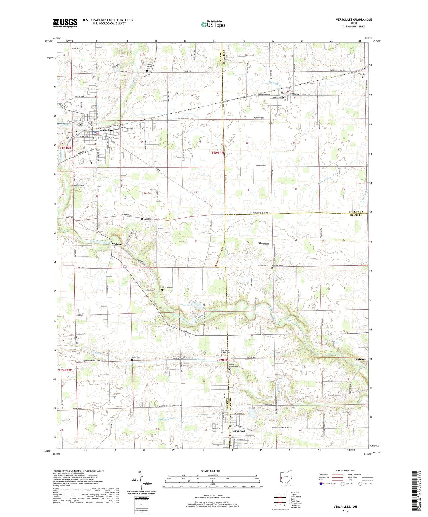 Versailles Ohio US Topo Map Image