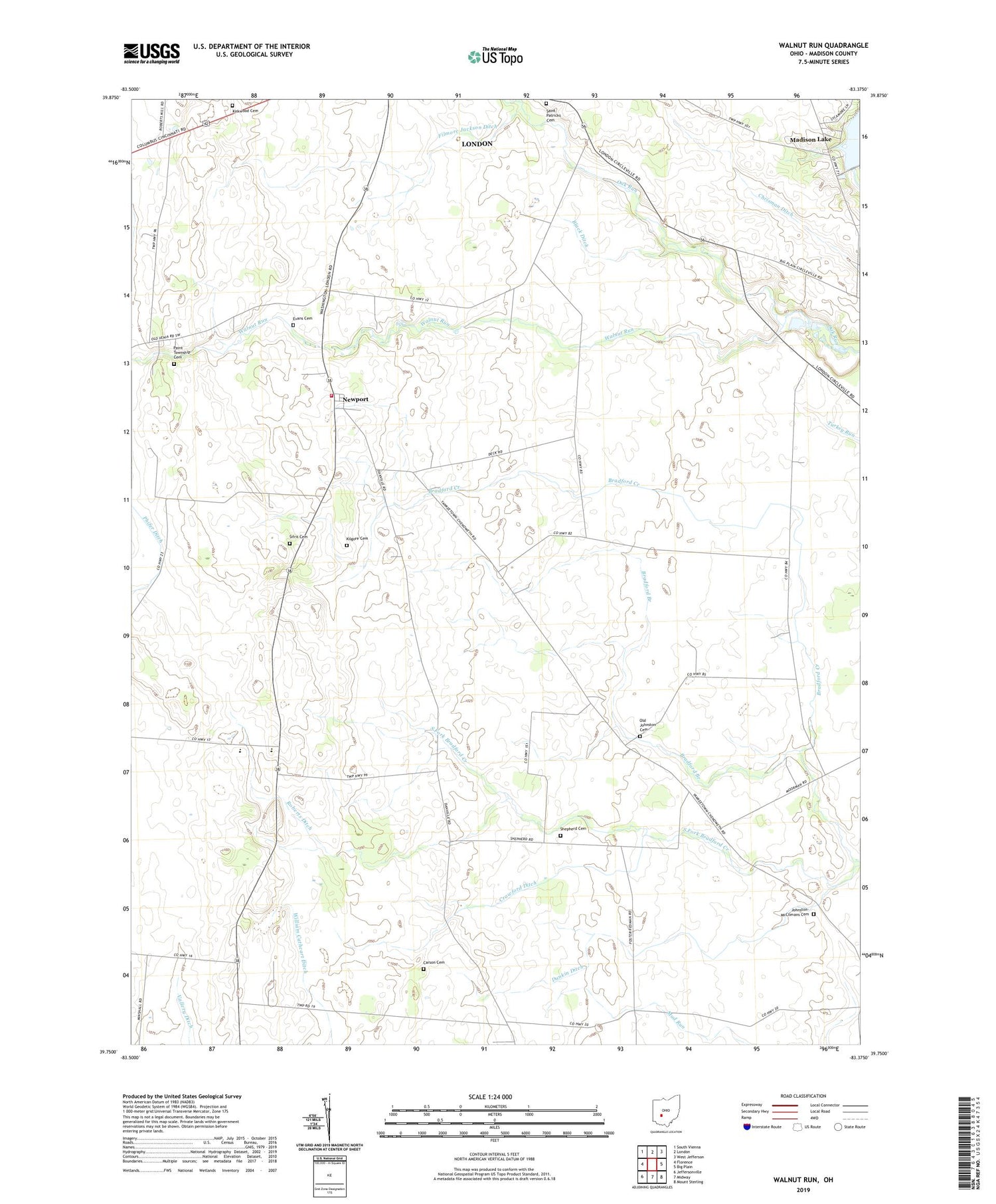 Walnut Run Ohio US Topo Map Image