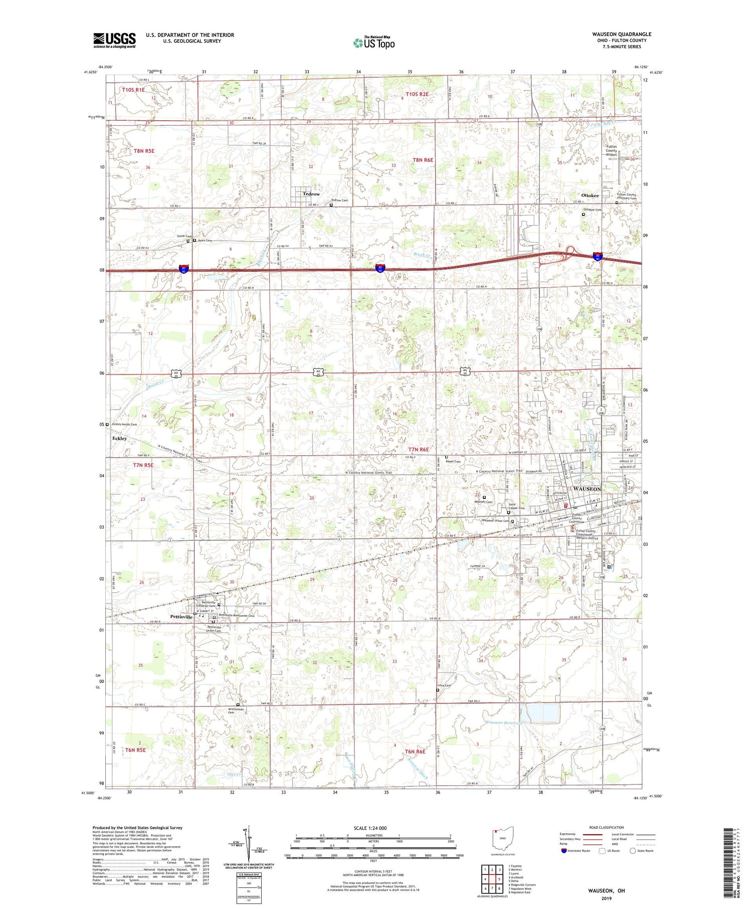 Wauseon Ohio US Topo Map Image