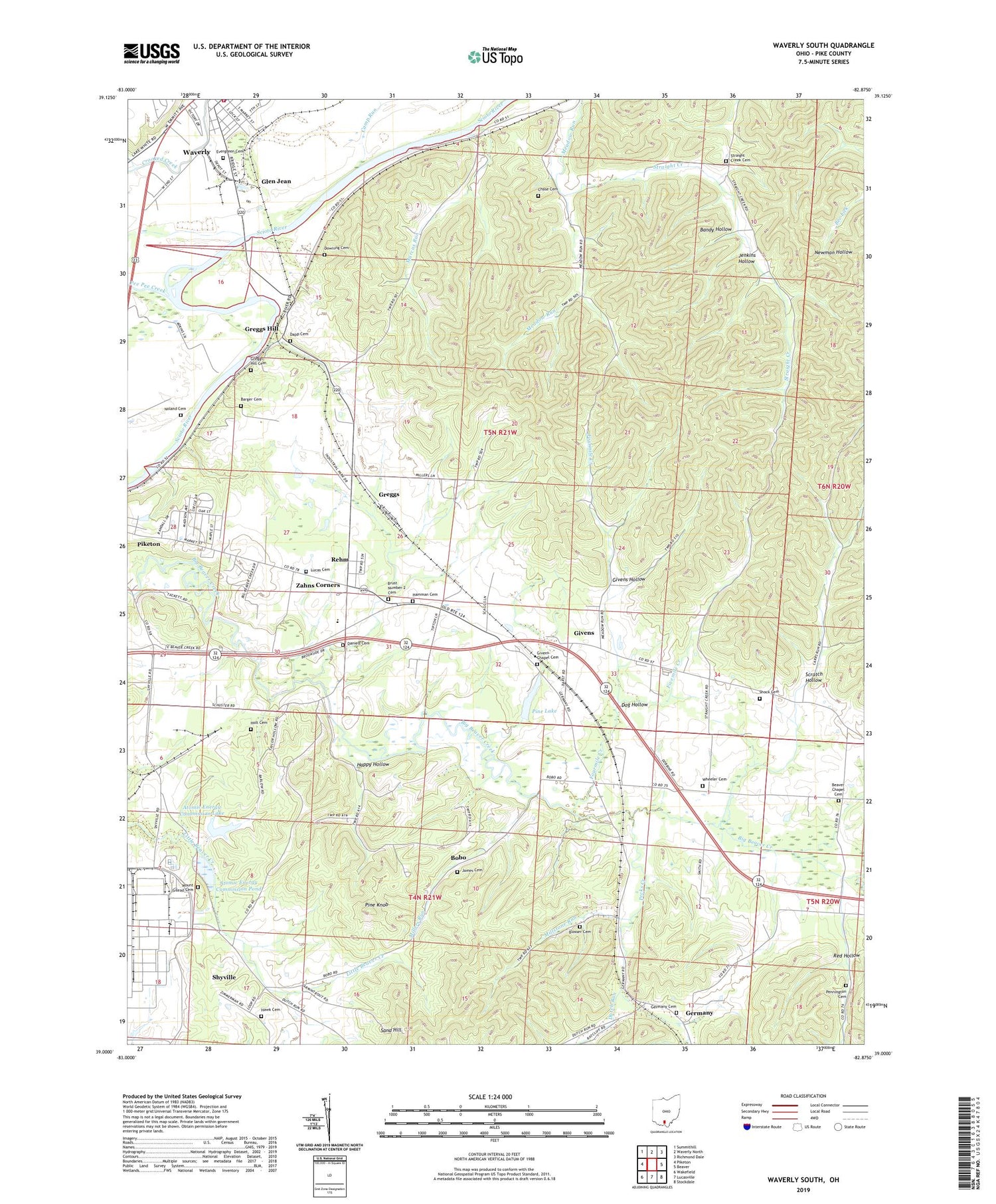 Waverly South Ohio US Topo Map Image