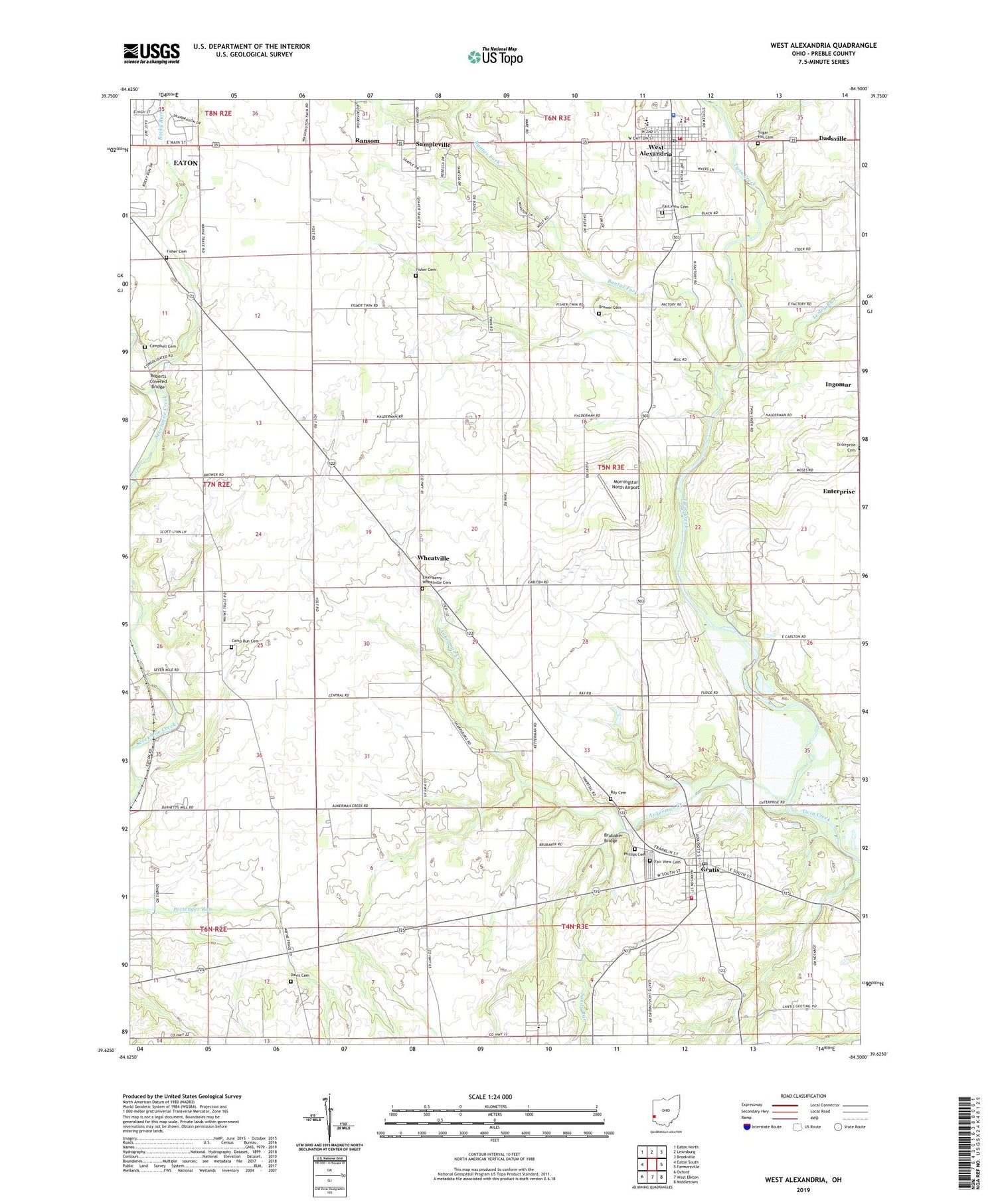 West Alexandria Ohio US Topo Map Image