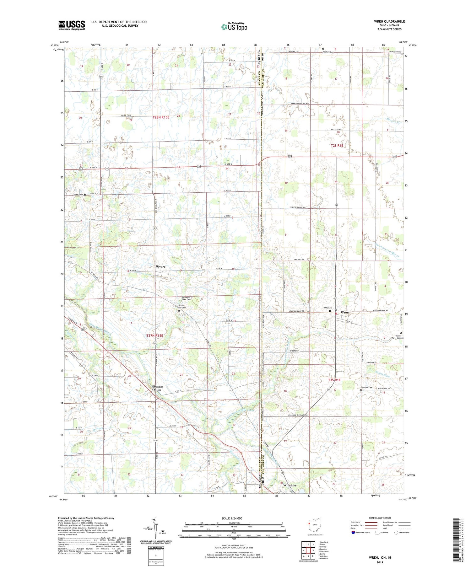 Wren Ohio US Topo Map Image