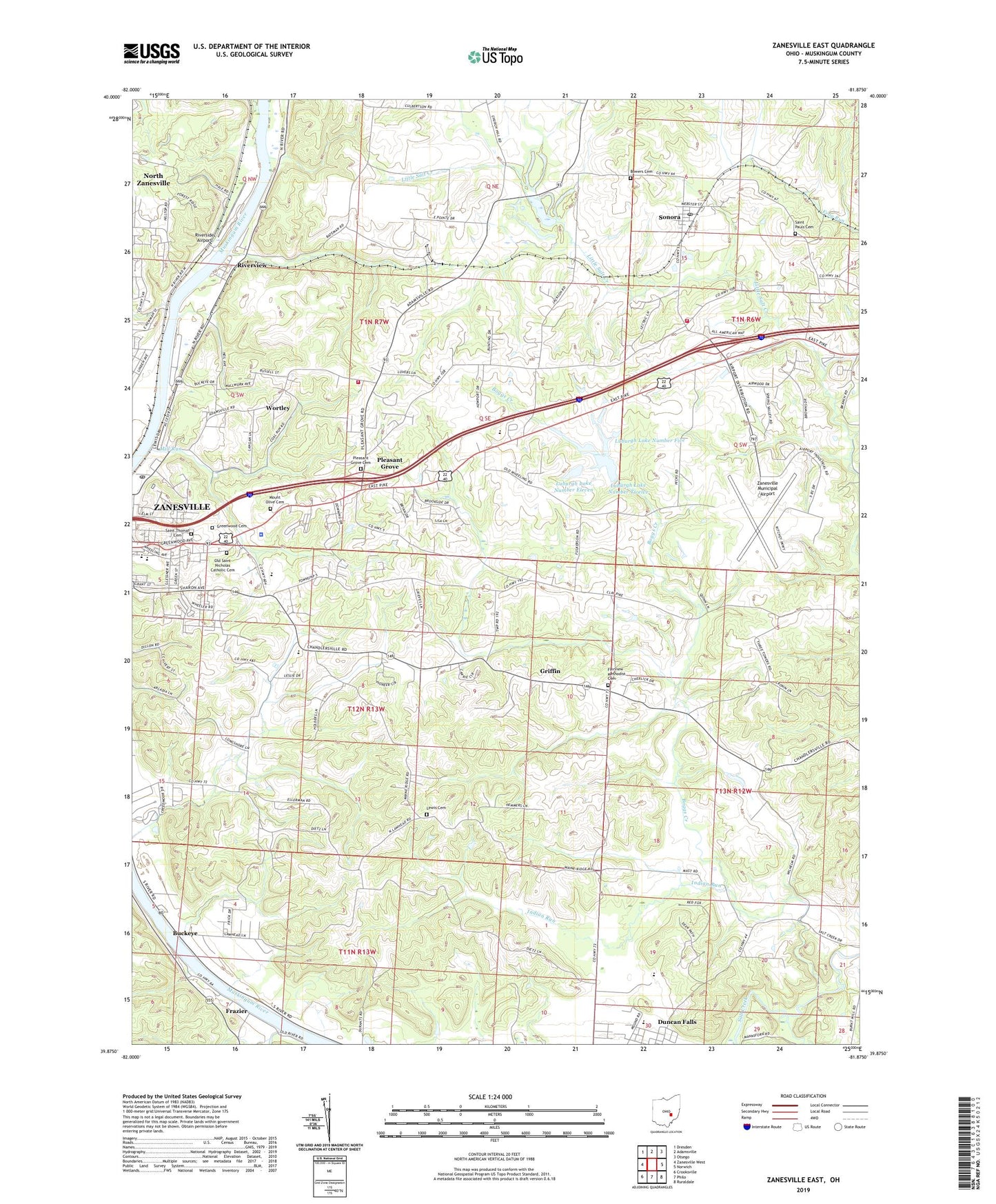 Zanesville East Ohio US Topo Map Image