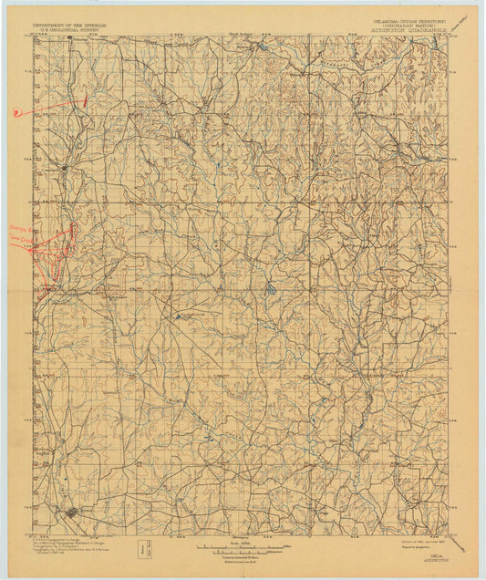 Historic 1901 Addington Oklahoma 30'x30' Topo Map Image