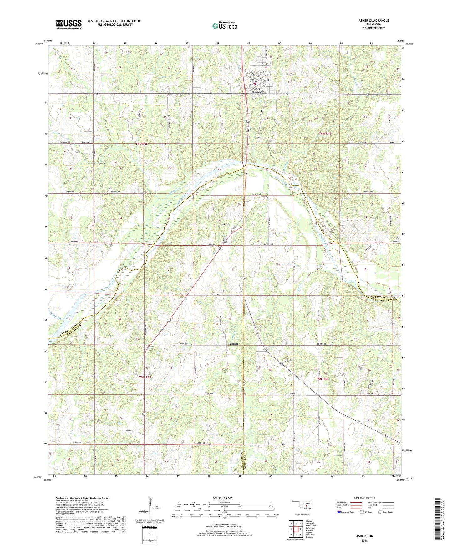 Asher Oklahoma US Topo Map Image
