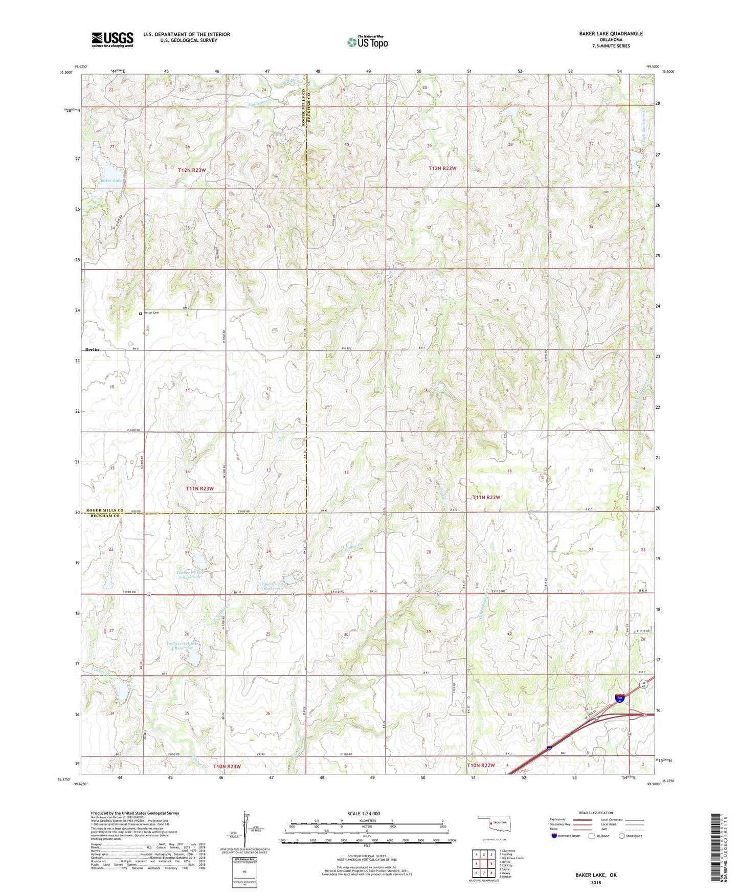 Baker Lake Oklahoma US Topo Map Image