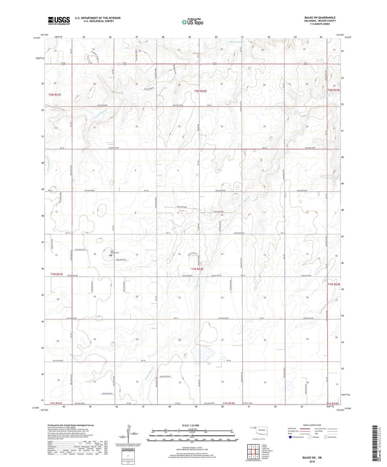 Balko SW Oklahoma US Topo Map Image