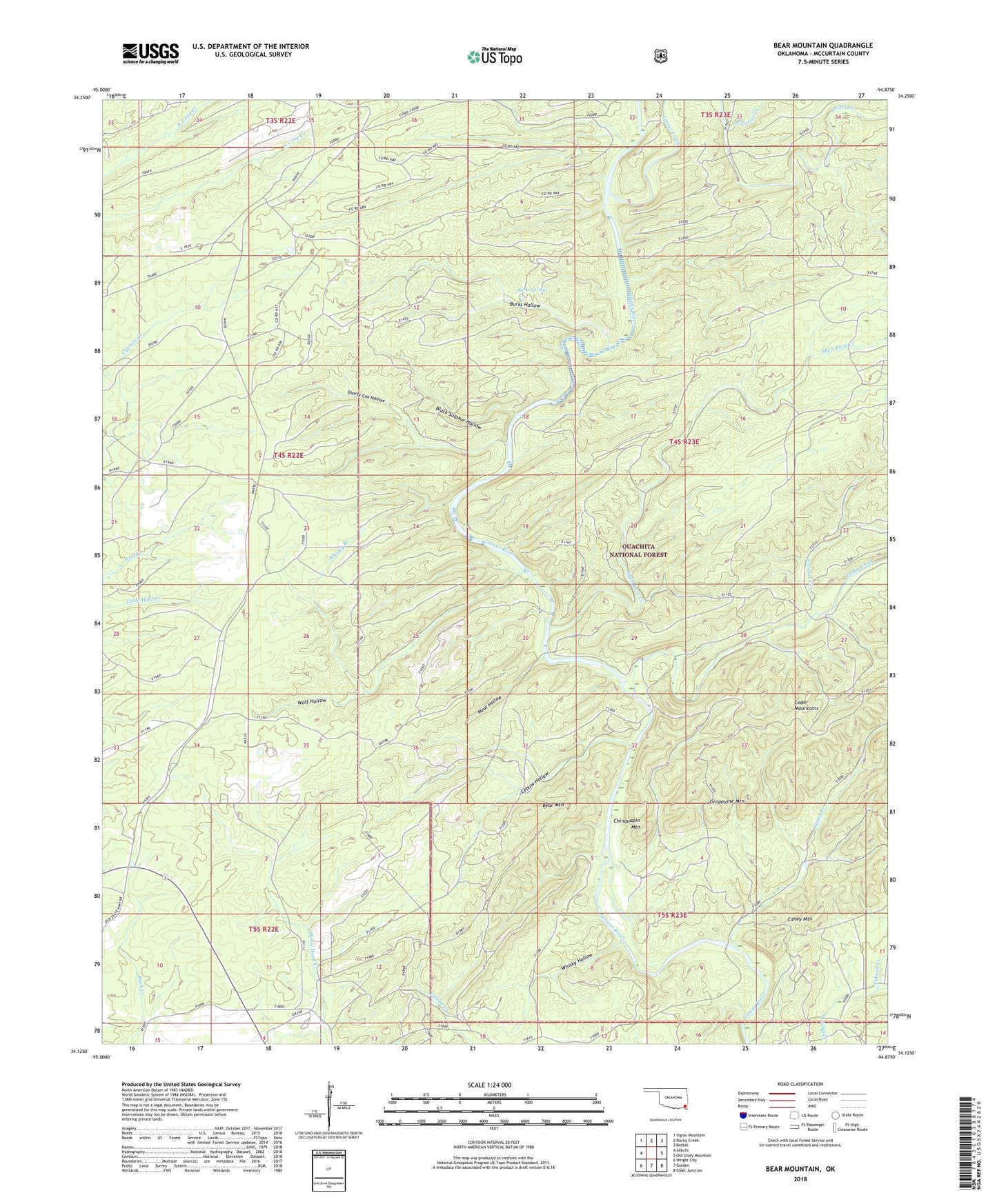 Bear Mountain Oklahoma US Topo Map Image