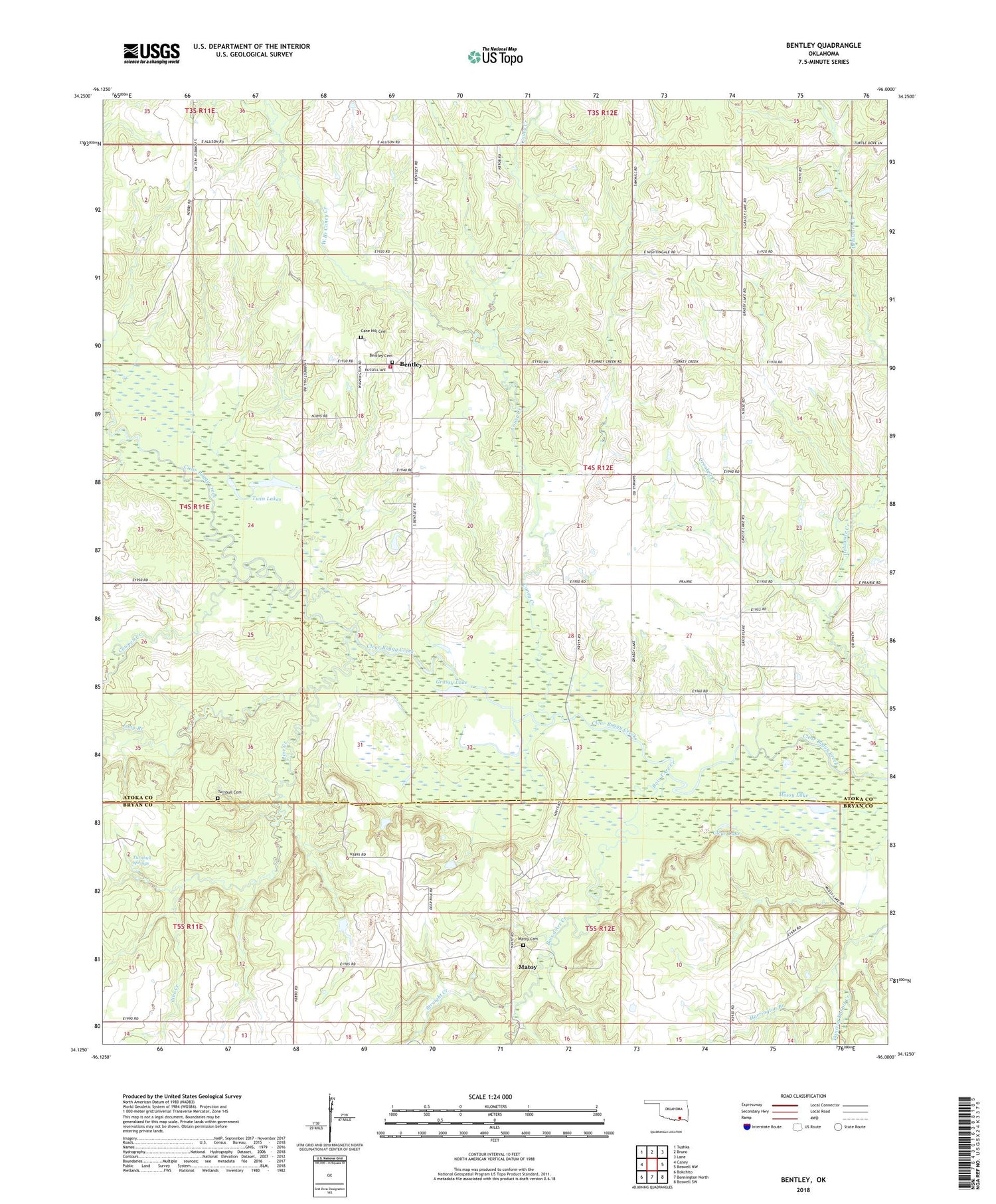 Bentley Oklahoma US Topo Map Image