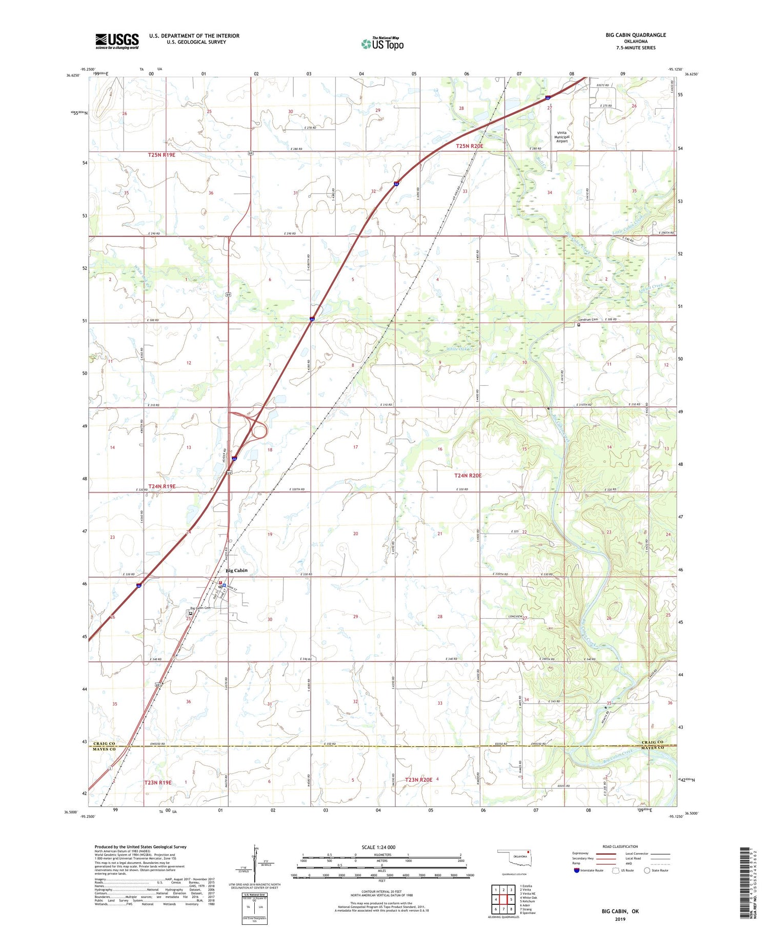Big Cabin Oklahoma US Topo Map Image