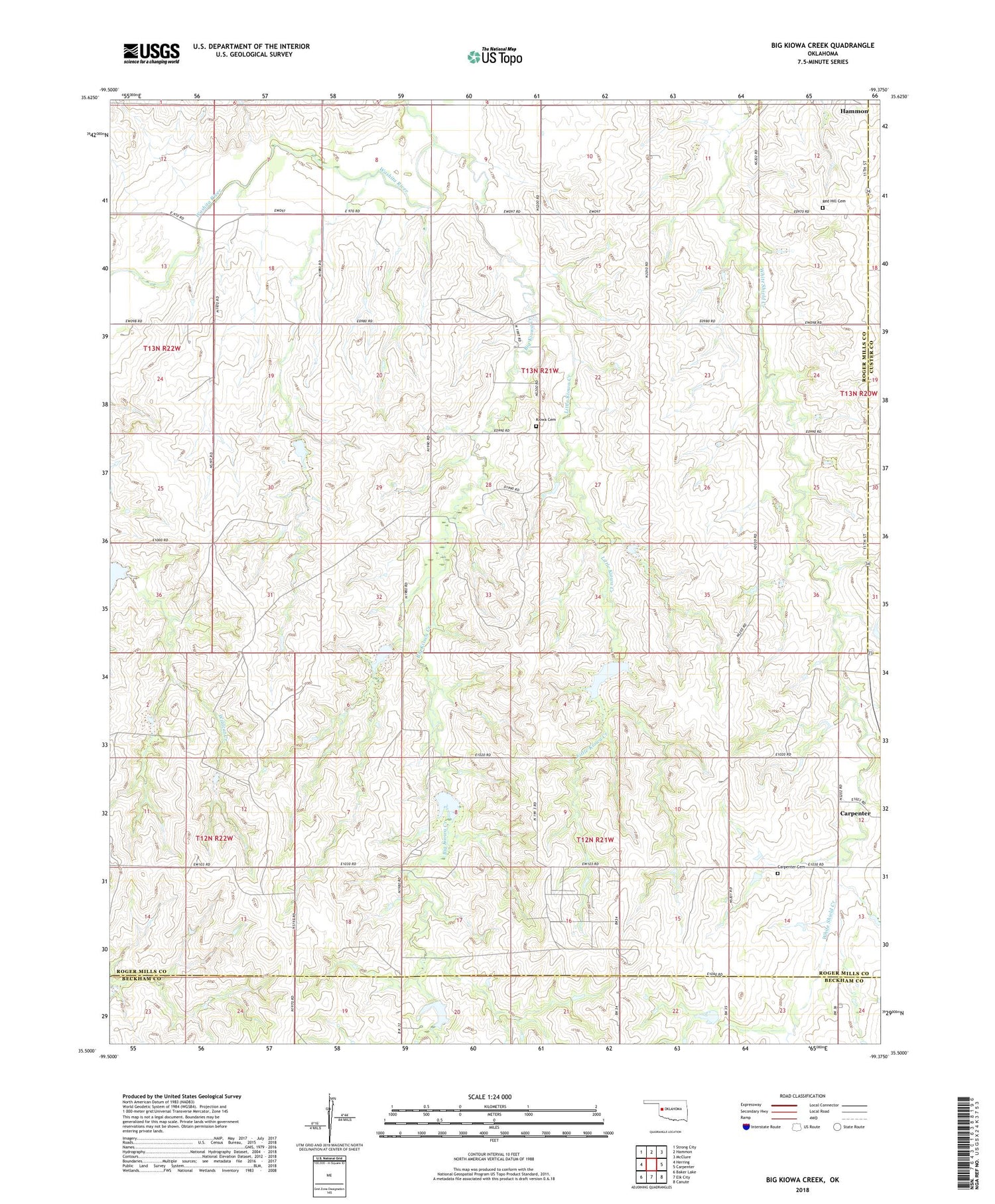 Big Kiowa Creek Oklahoma US Topo Map Image