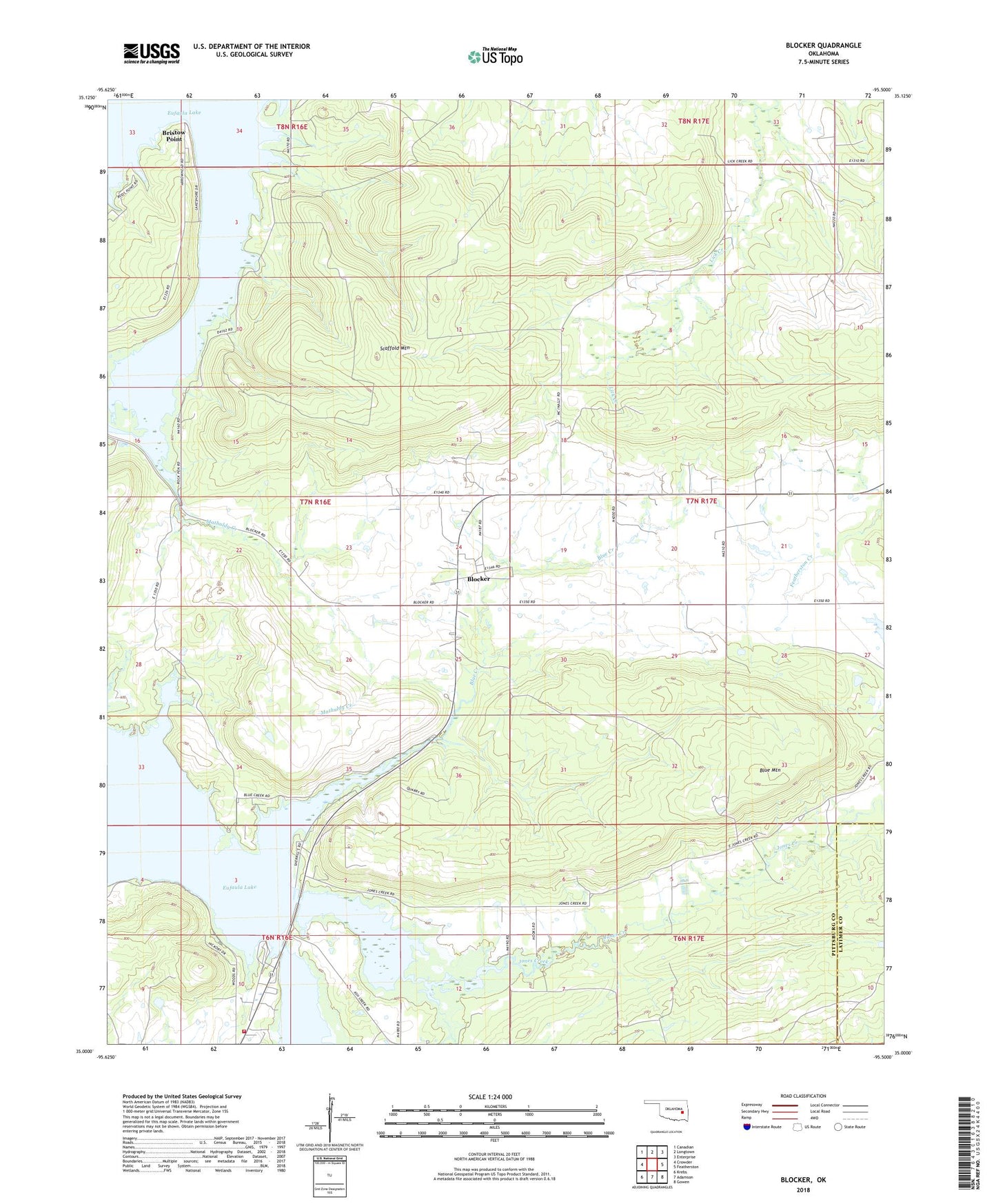 Blocker Oklahoma US Topo Map Image