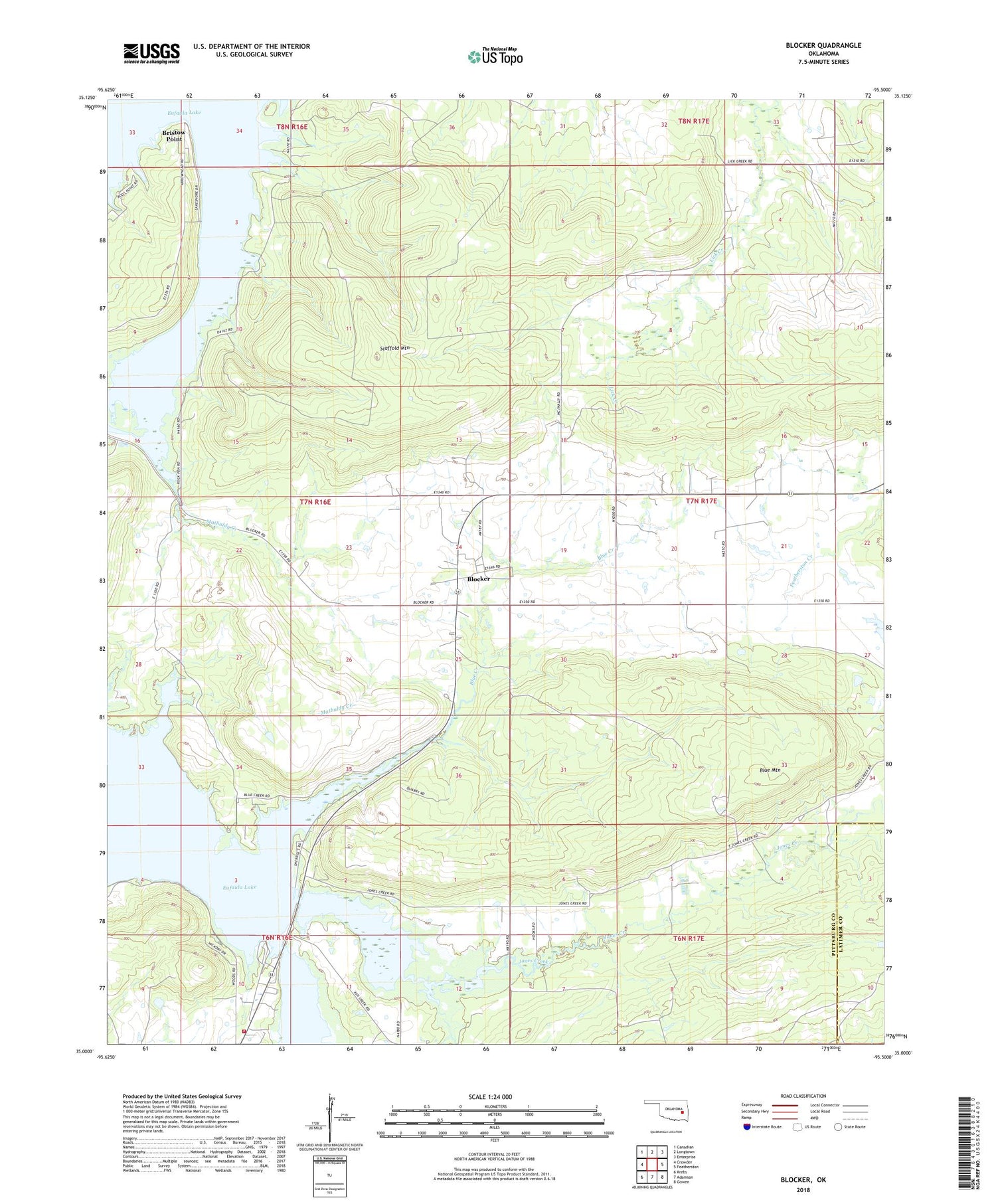 Blocker Oklahoma US Topo Map Image