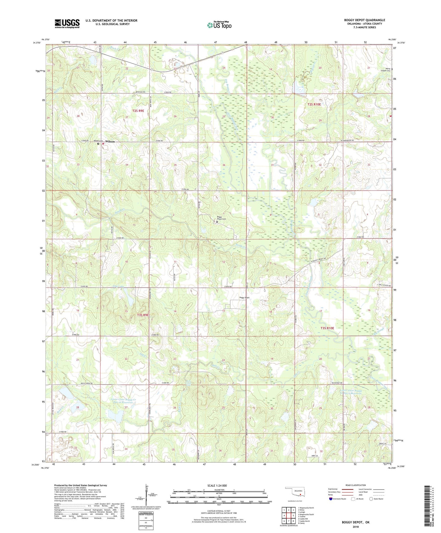 Boggy Depot Oklahoma US Topo Map Image