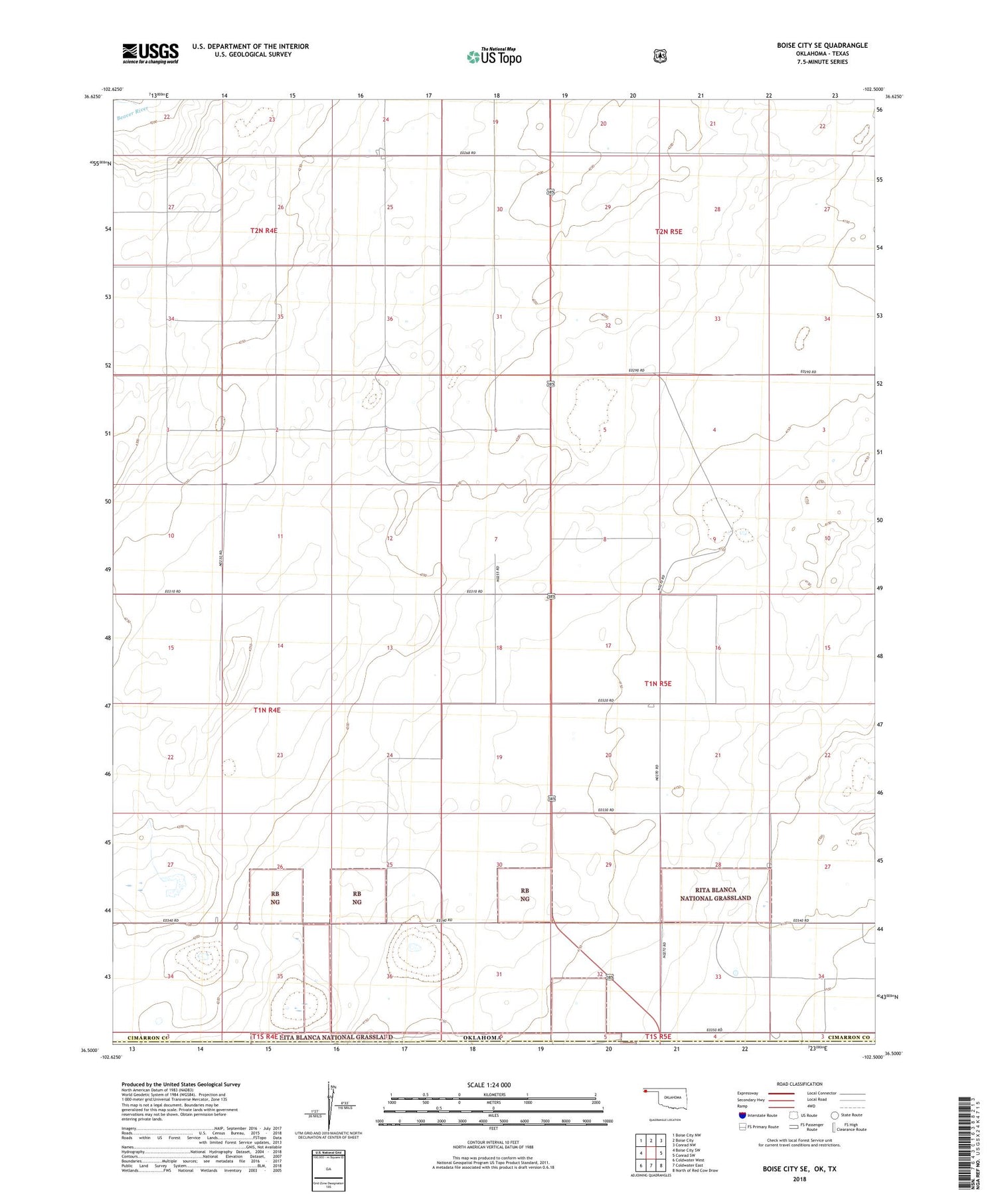 Boise City SE Oklahoma US Topo Map Image