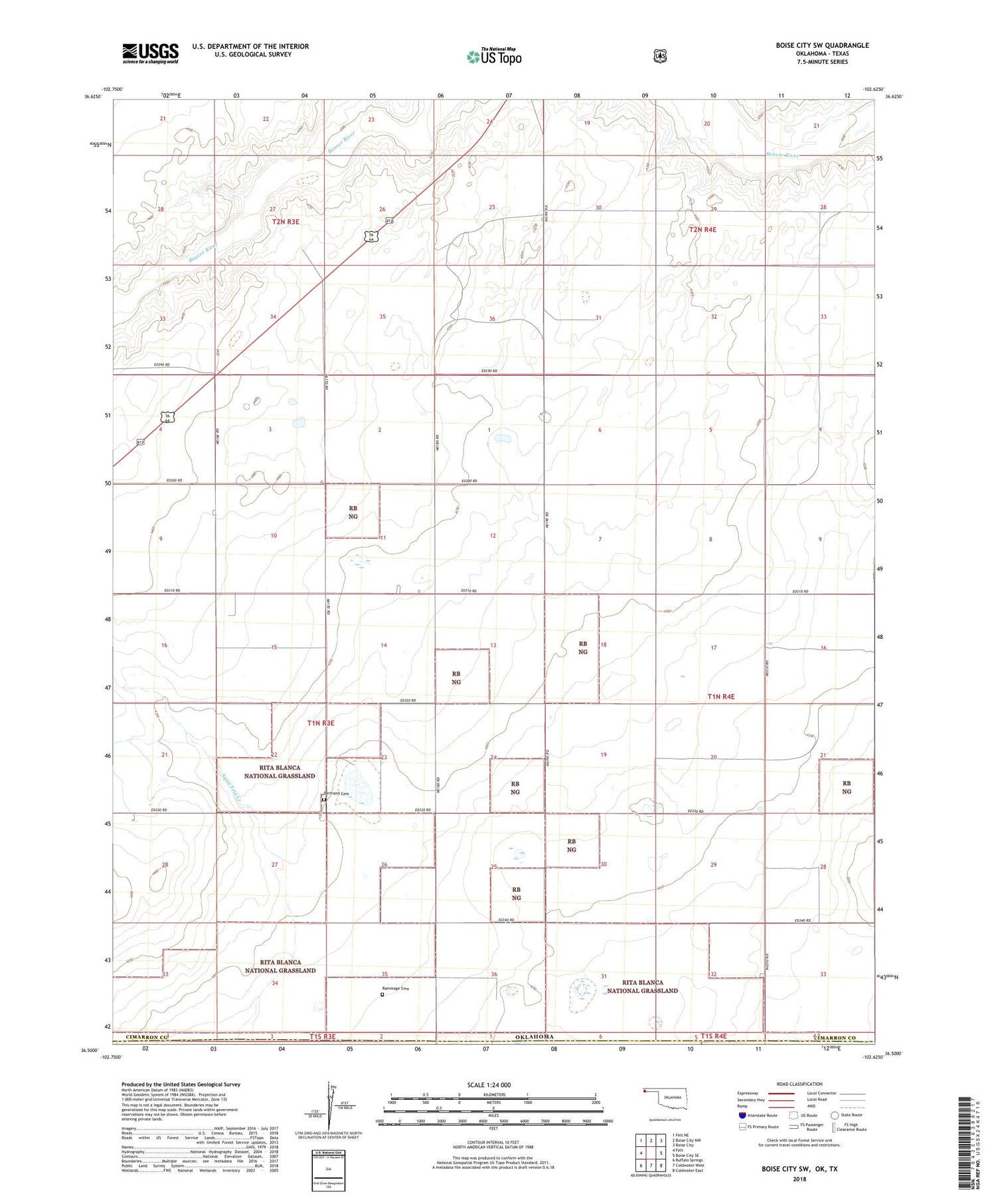 Boise City SW Oklahoma US Topo Map Image