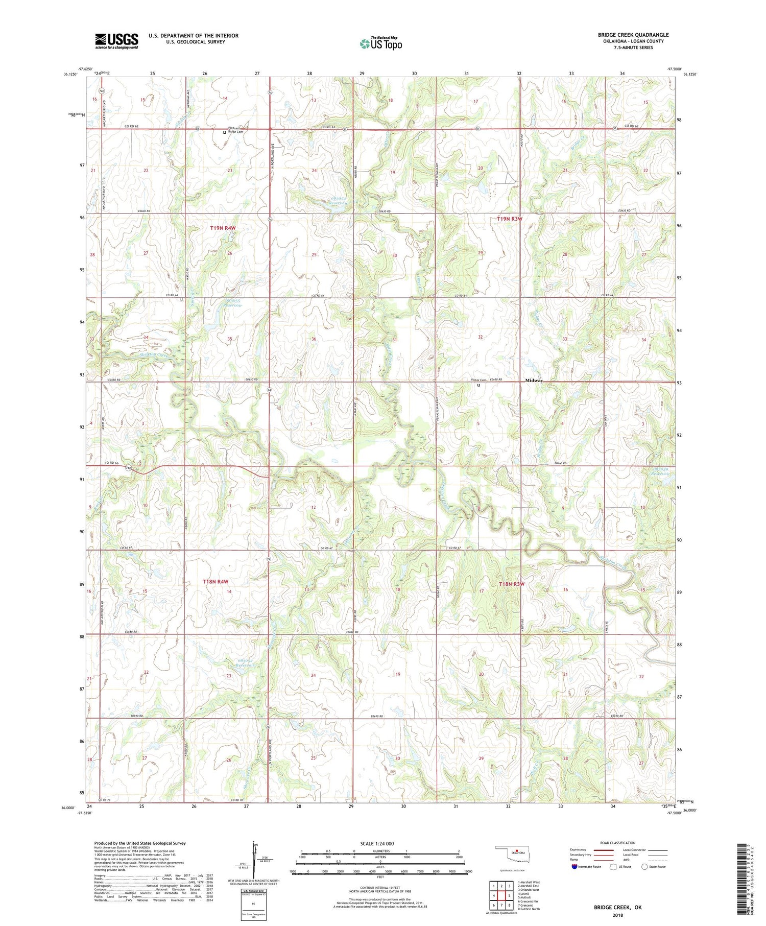 Bridge Creek Oklahoma US Topo Map Image