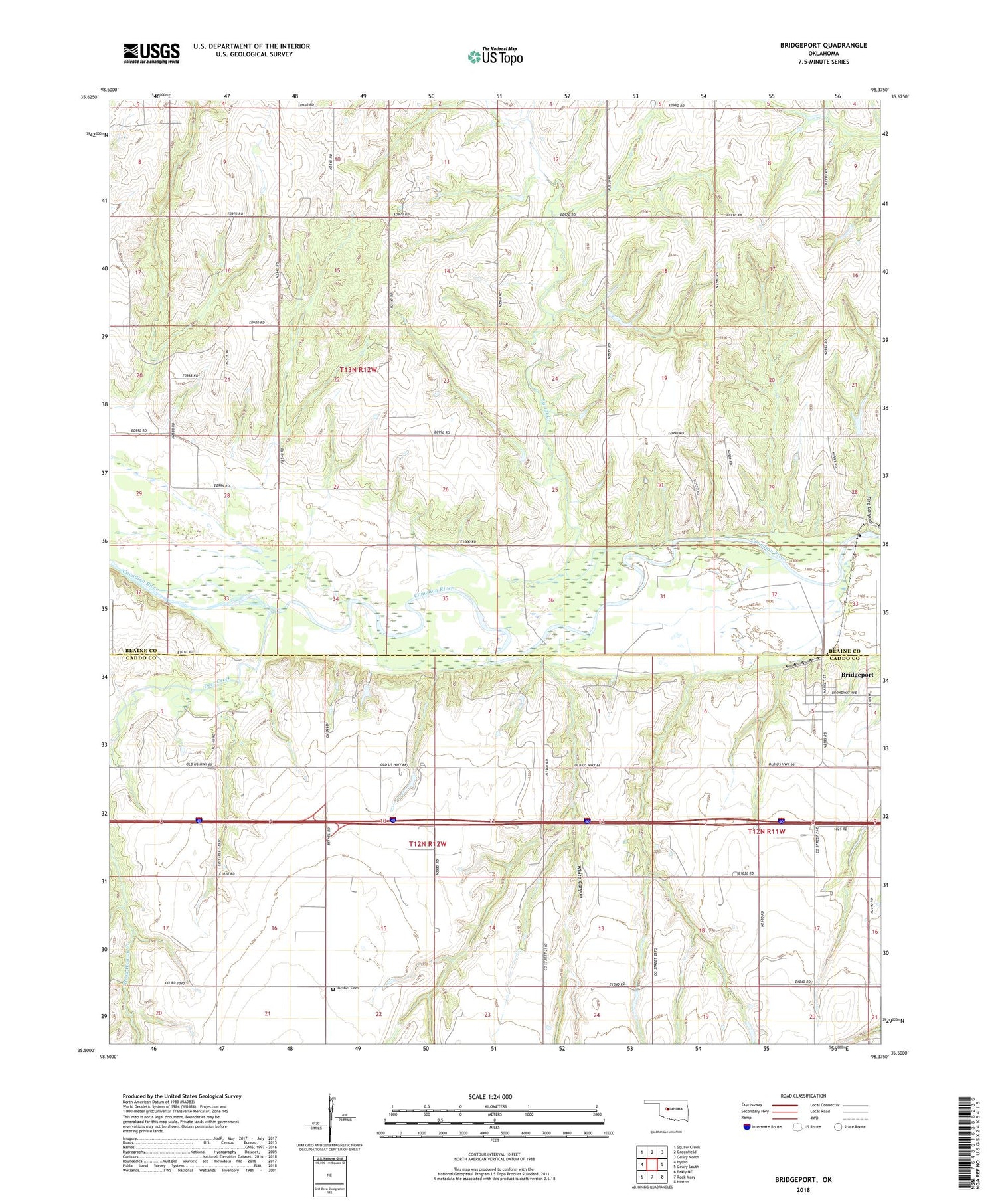 Bridgeport Oklahoma US Topo Map Image