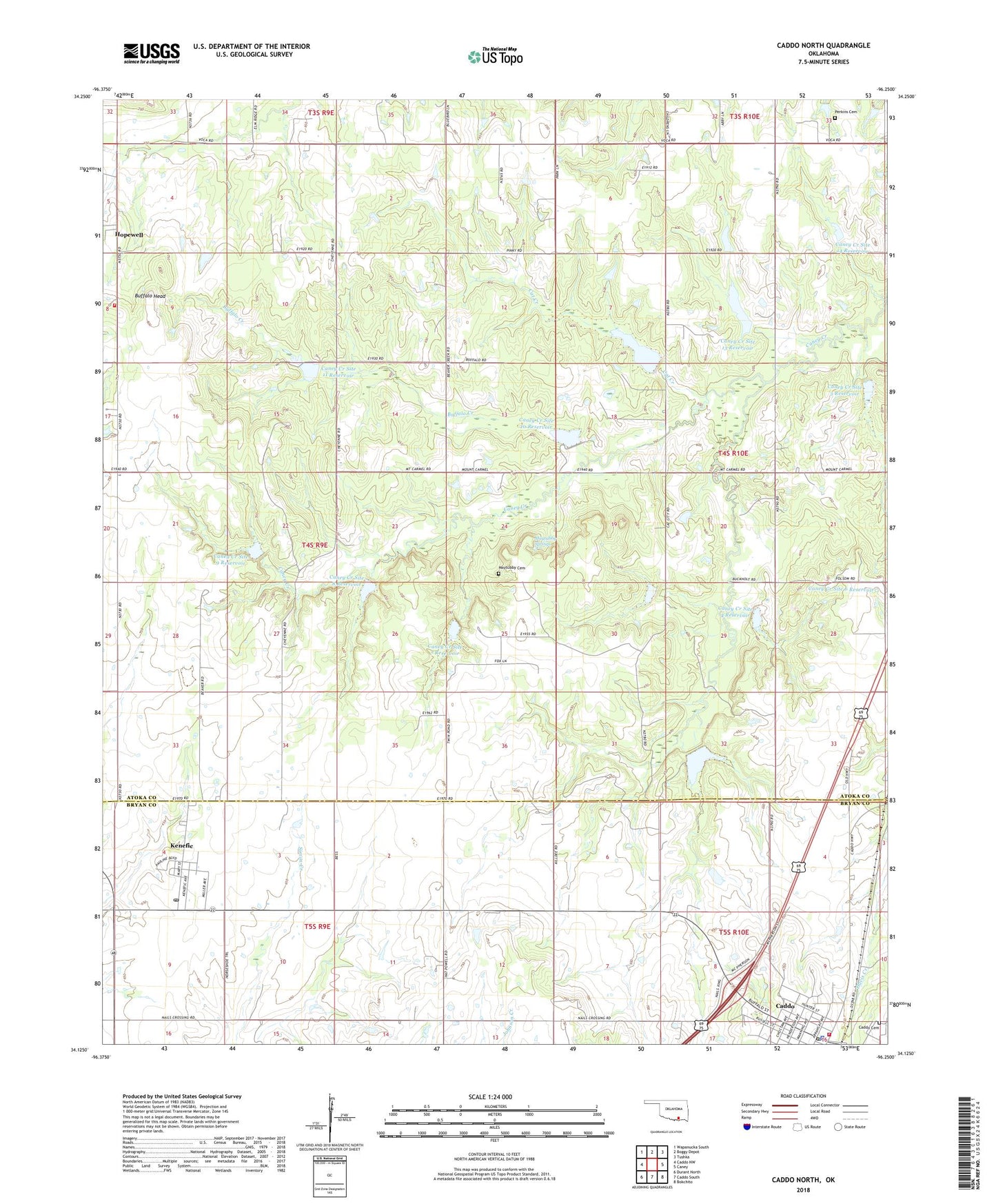 Caddo North Oklahoma US Topo Map Image