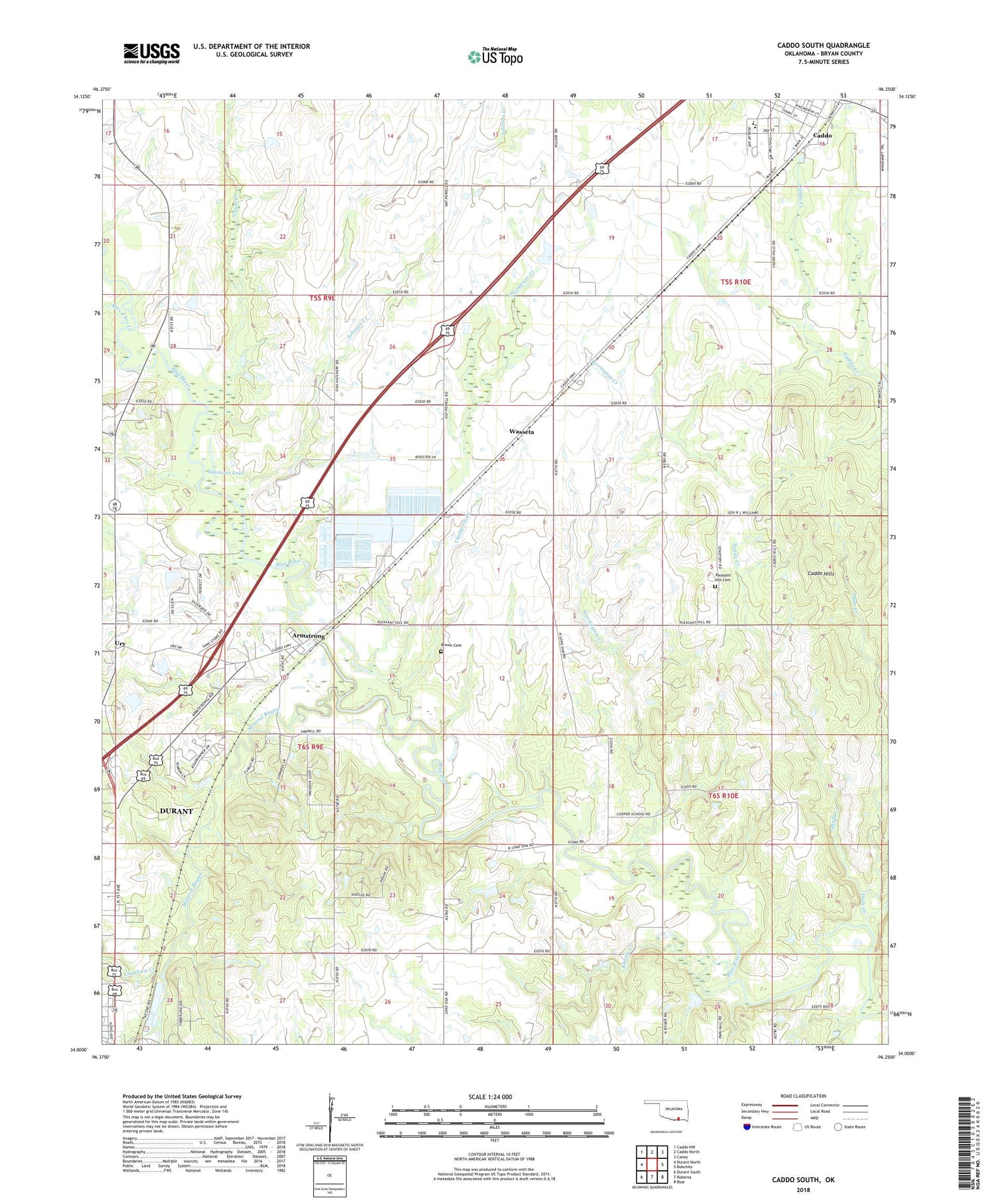 Caddo South Oklahoma US Topo Map Image