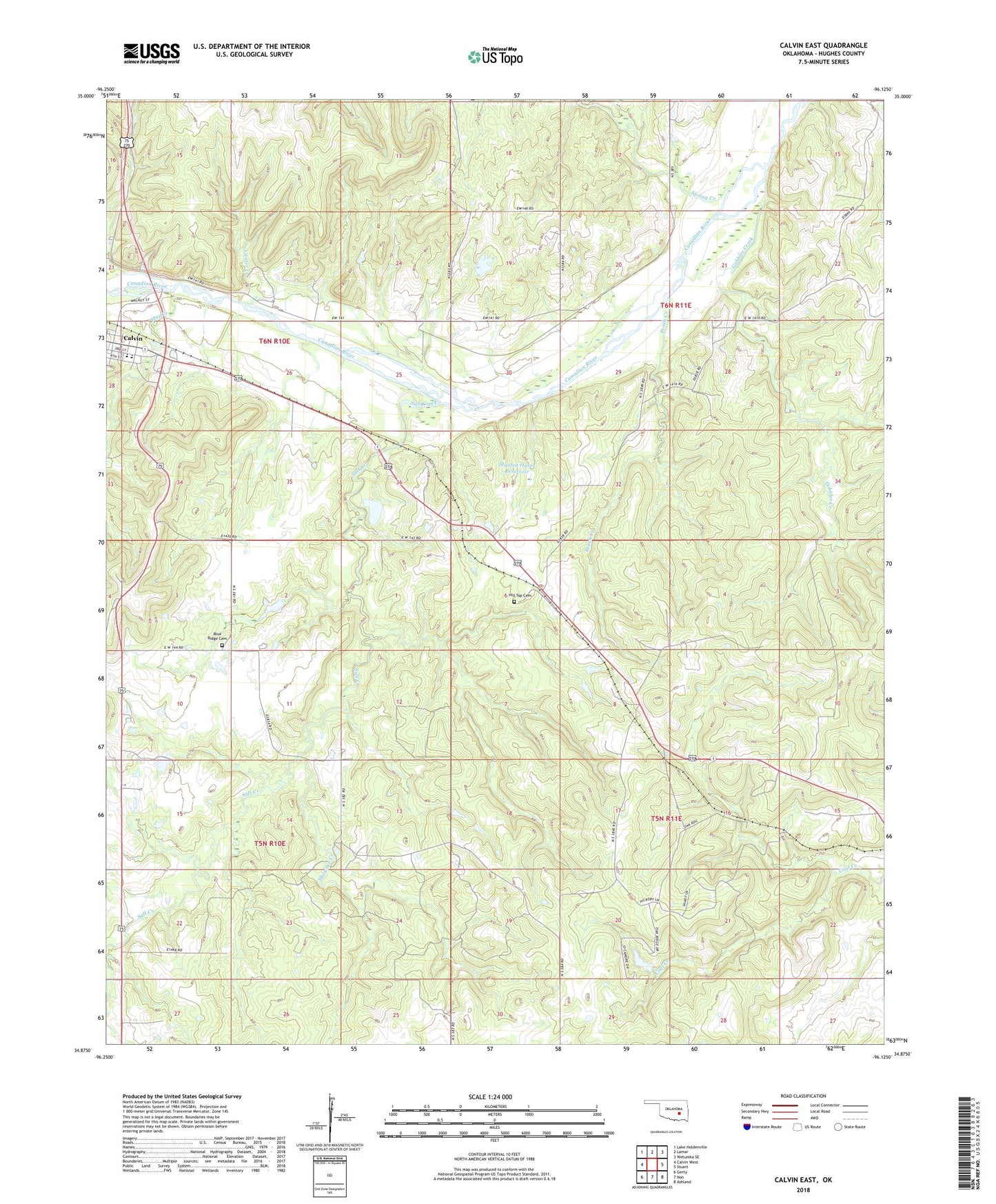 Calvin East Oklahoma US Topo Map Image
