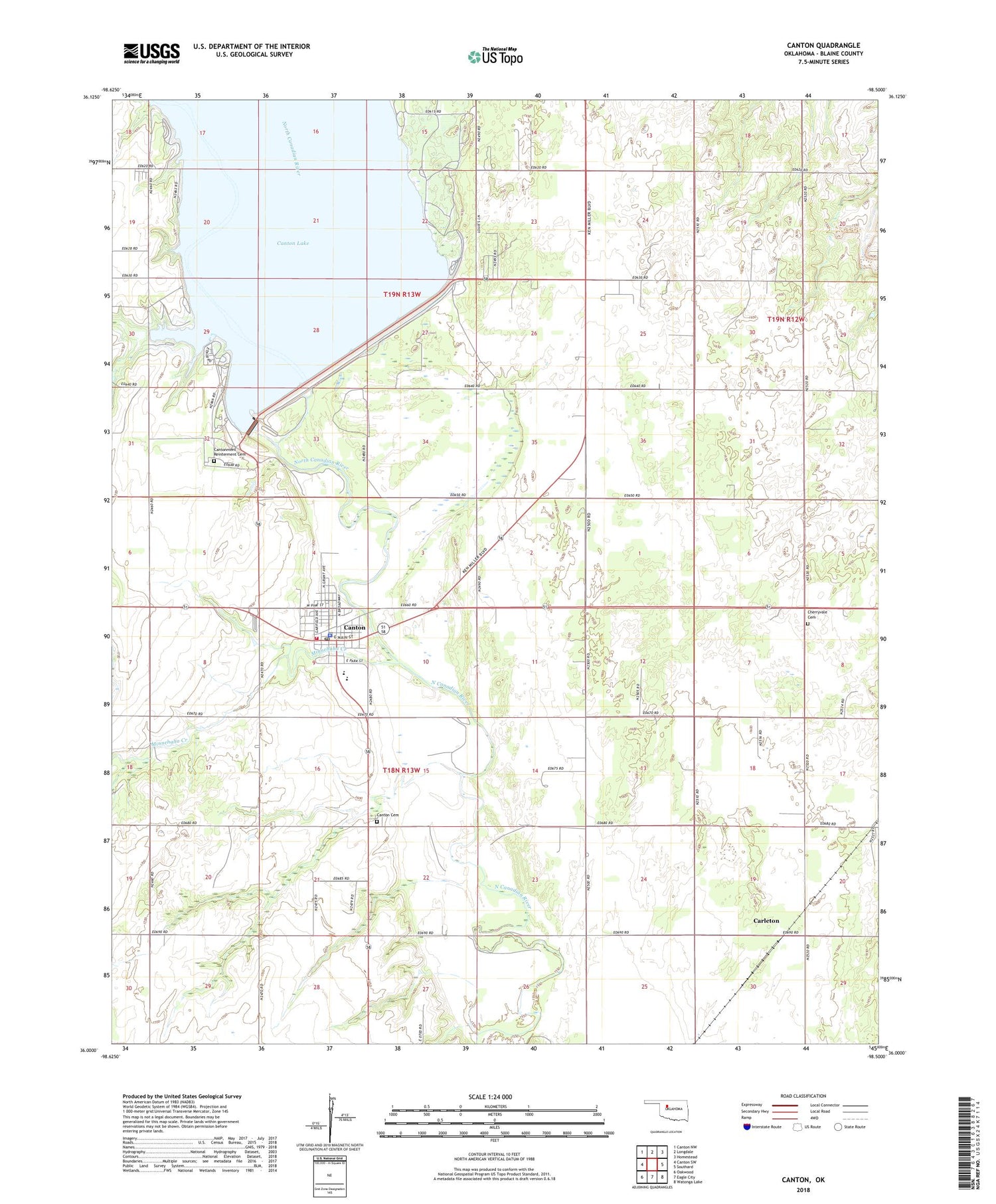 Canton Oklahoma US Topo Map Image