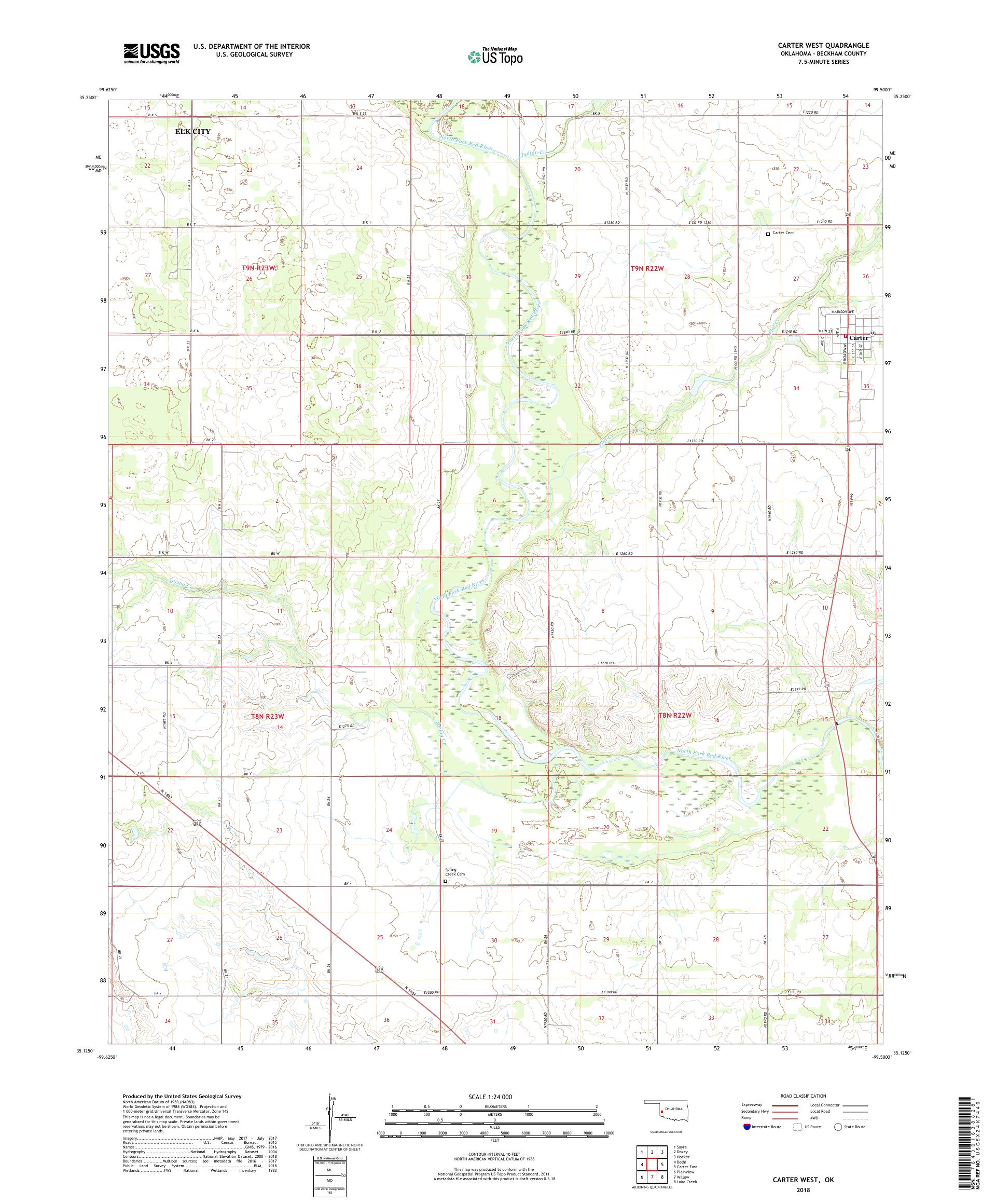 Carter West Oklahoma US Topo Map – MyTopo Map Store