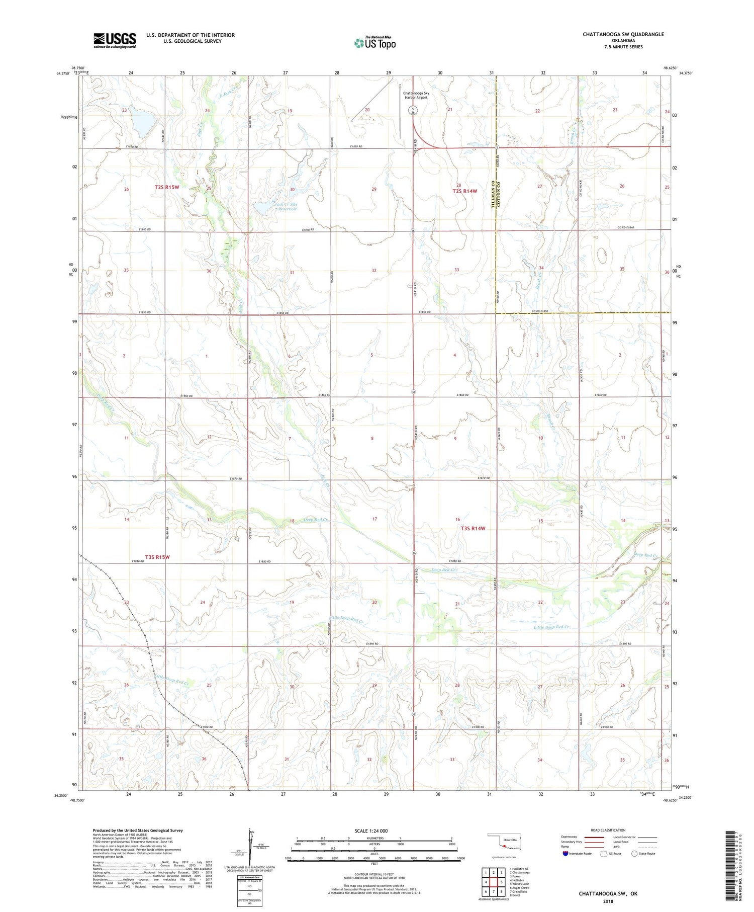Chattanooga SW Oklahoma US Topo Map Image