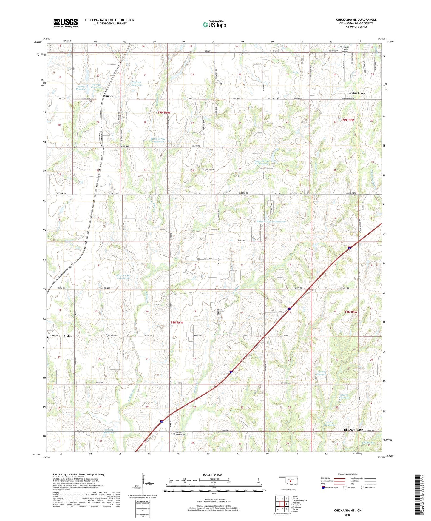 Chickasha NE Oklahoma US Topo Map Image